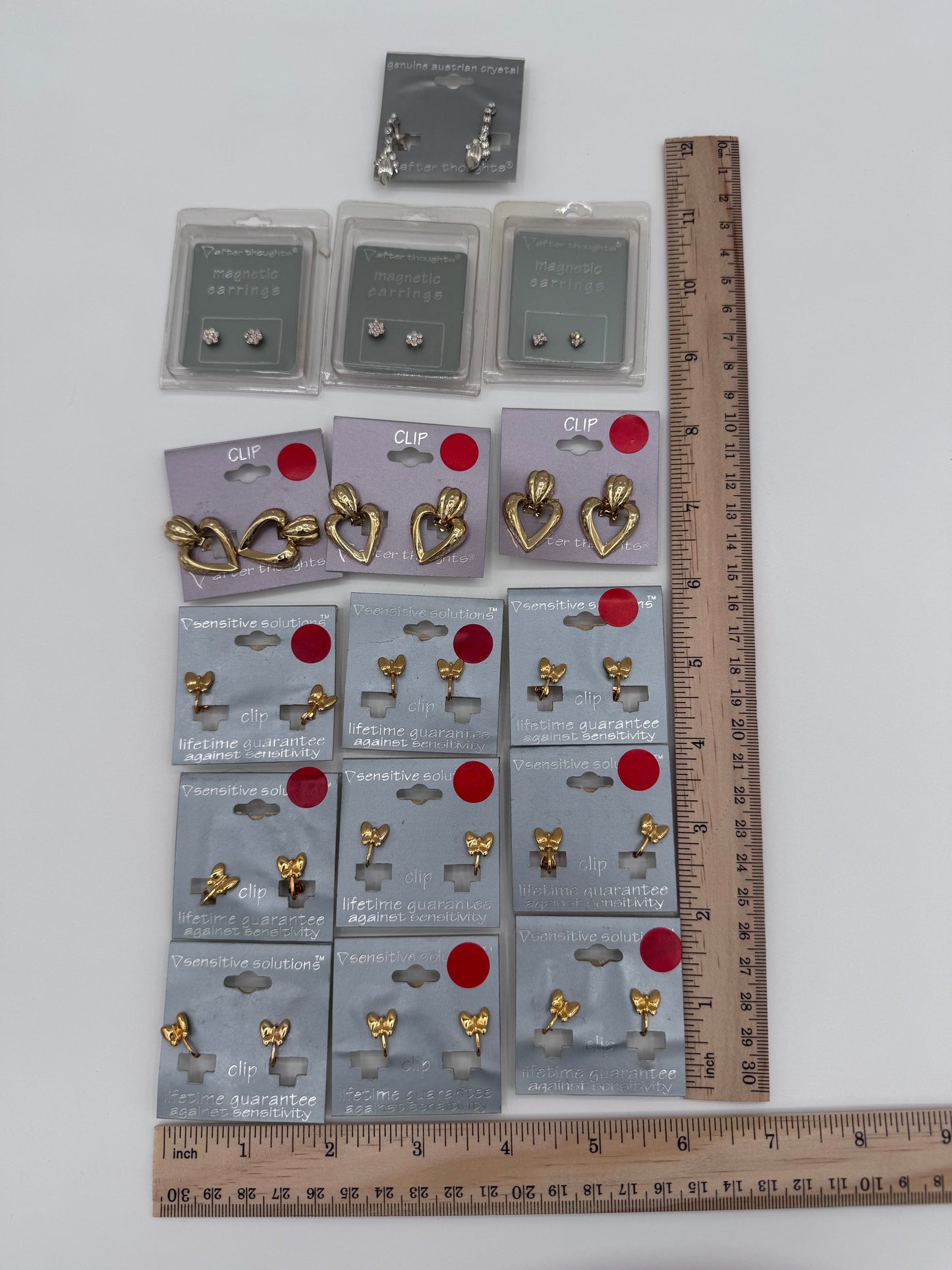 Set of 16 Pairs Mixed Clip On and Magnetic Earrings Costume Jewelry Vintage After Thoughts