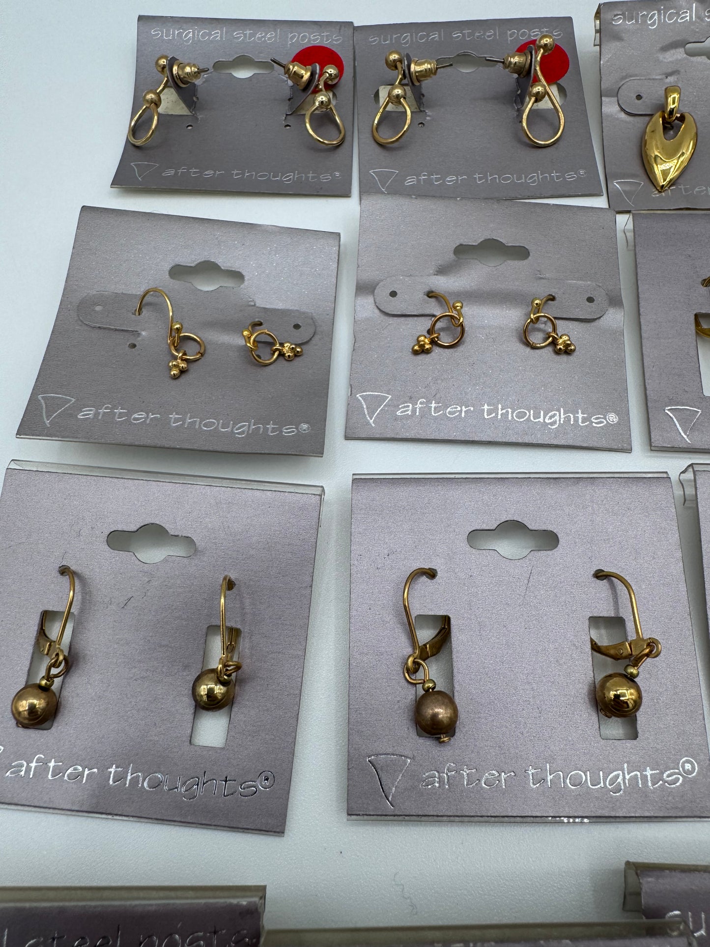 Set of 21 Pairs of Gold Dangle Earrings Costume Jewelry Vintage After Thoughts