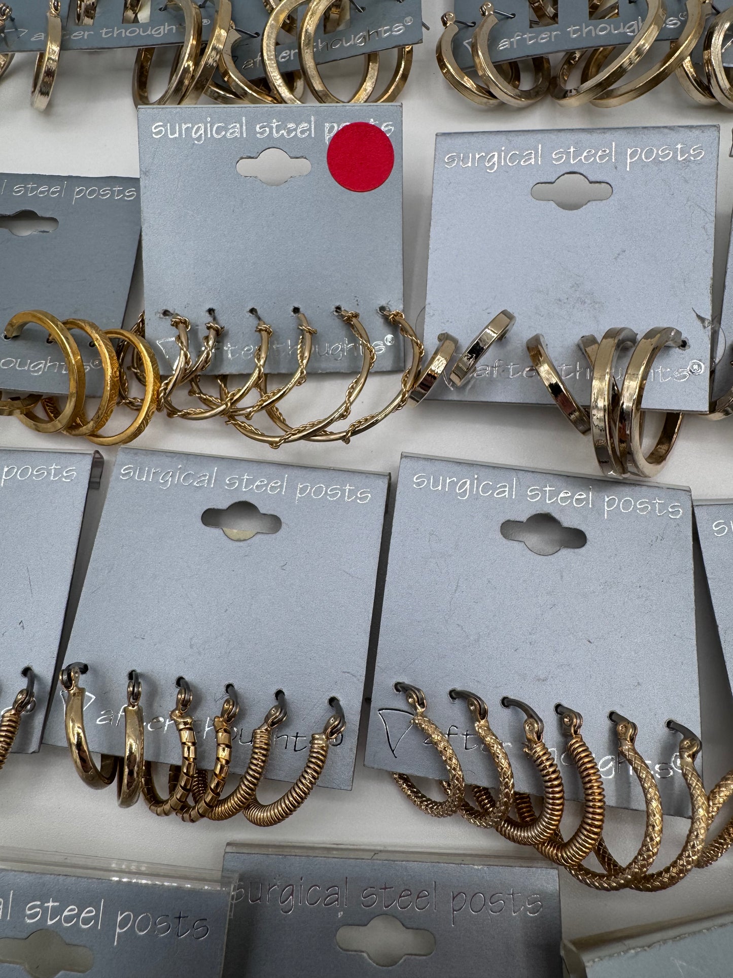 Set of 15 Large Gold Hoop Earrings Sets of 3 (45 Pairs) Costume Jewelry Vintage After Thoughts