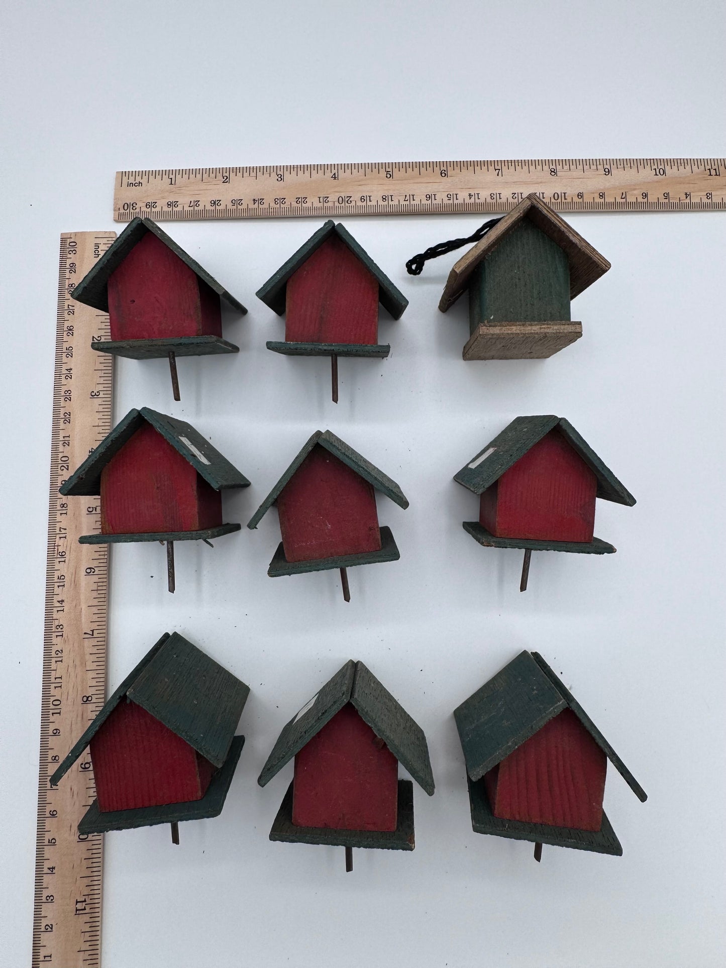 Set of 9 Small 2.5 Inch Hand-Made Vintage Birdhouses for Crafts