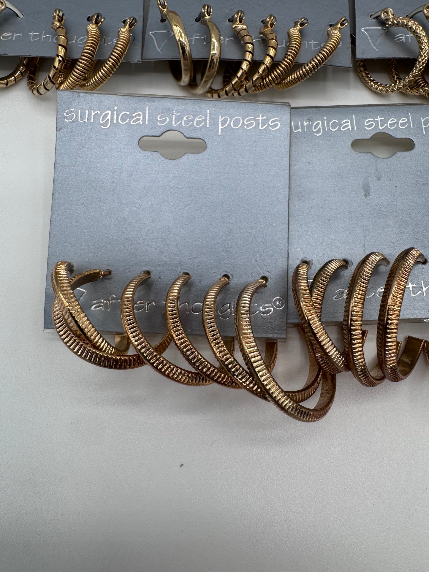 Set of 15 Large Gold Hoop Earrings Sets of 3 (45 Pairs) Costume Jewelry Vintage After Thoughts