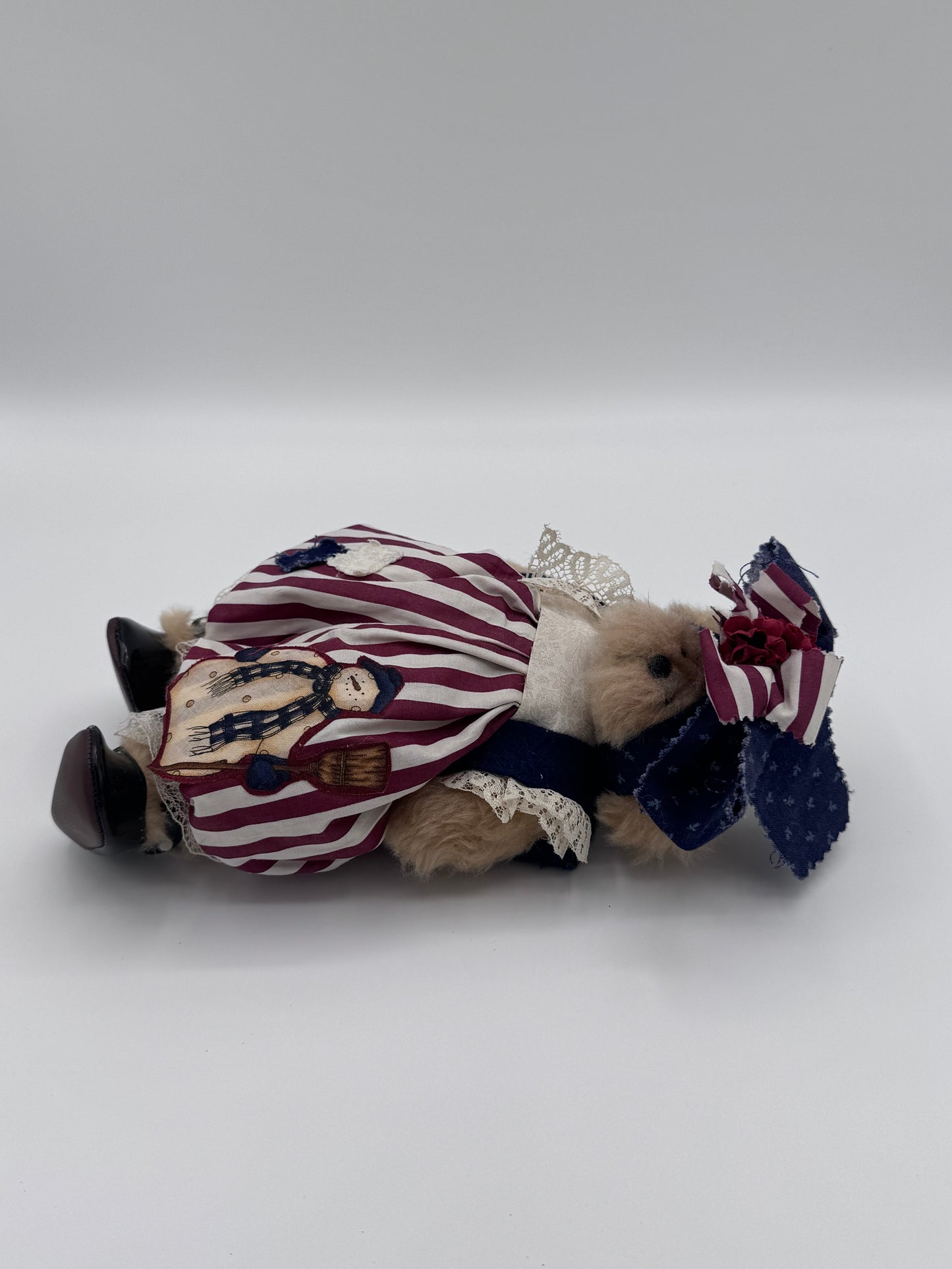 Beige Collectable Teddy Bear Red White and Blue with Snowman