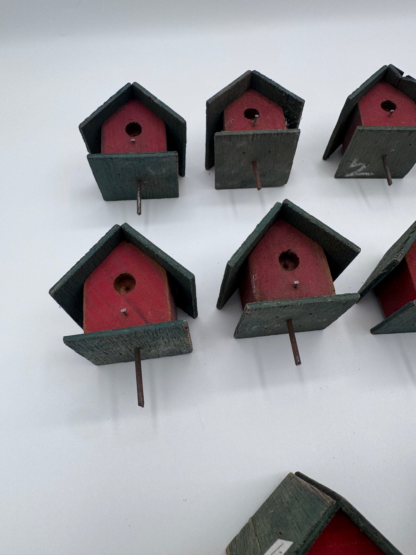 Set of 10 Small 2.5 Inch Hand-Made Vintage Birdhouses for Crafts