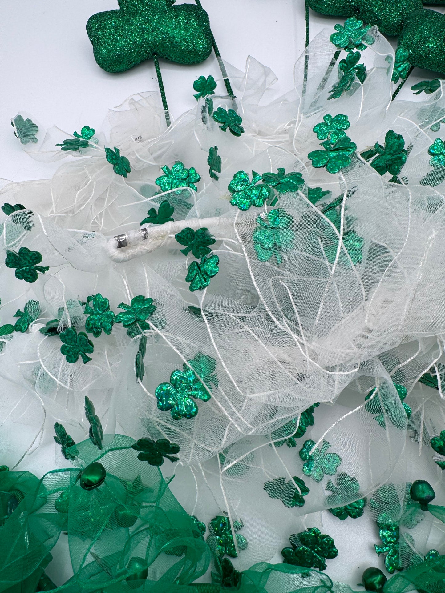 St Patrick’s Day Green and White Shamrock Handmade Vintage Decor