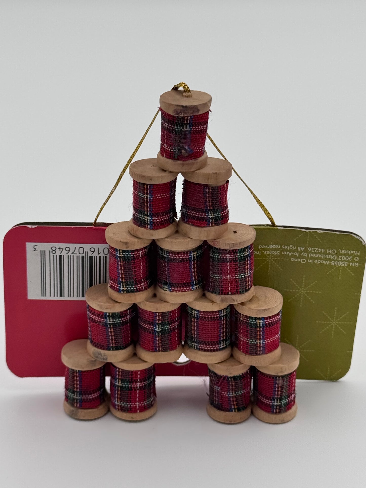 Sewing Spools Red Santa’s Workshop Christmas Vintage Ornament