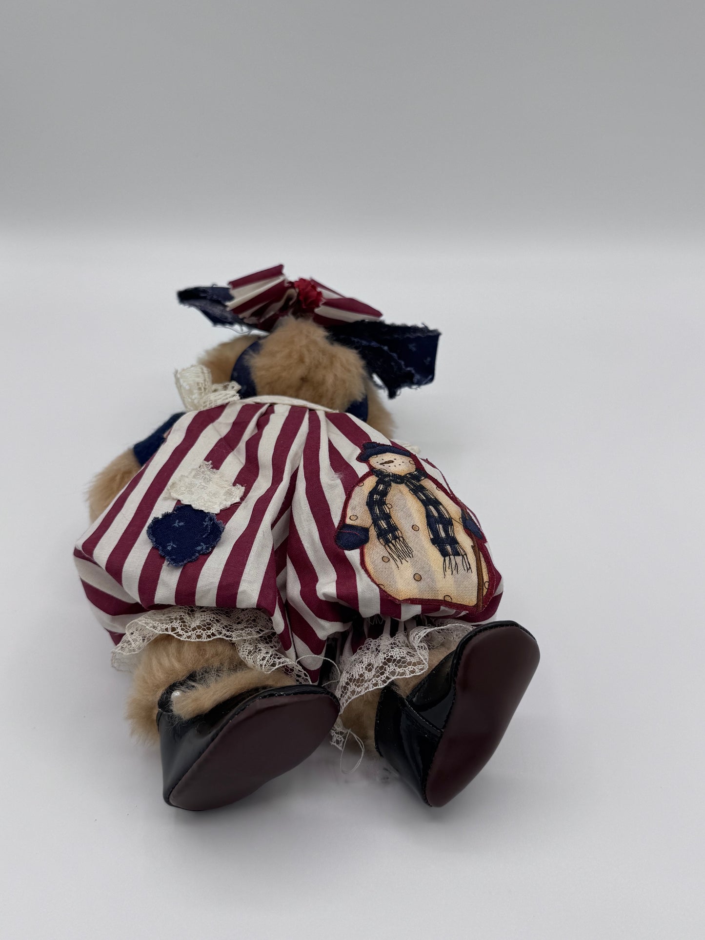 Beige Collectable Teddy Bear Red White and Blue with Snowman