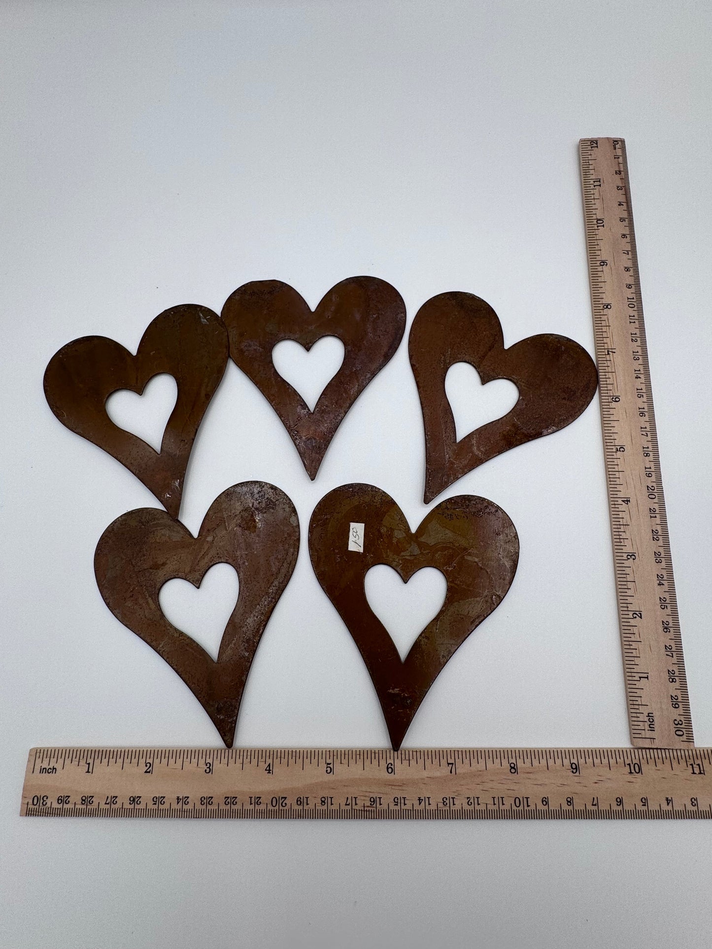 Set of 5 Metal Bronze Vintage Heart Cutouts