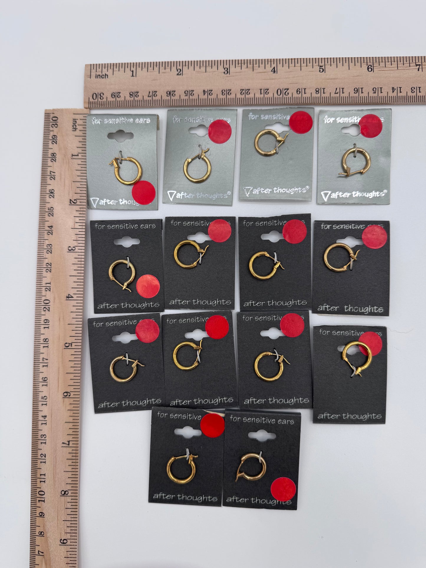 Set of 14 Gold Single Ear Hoop Earrings Sensitive Ears Costume Jewelry Vintage After Thoughts