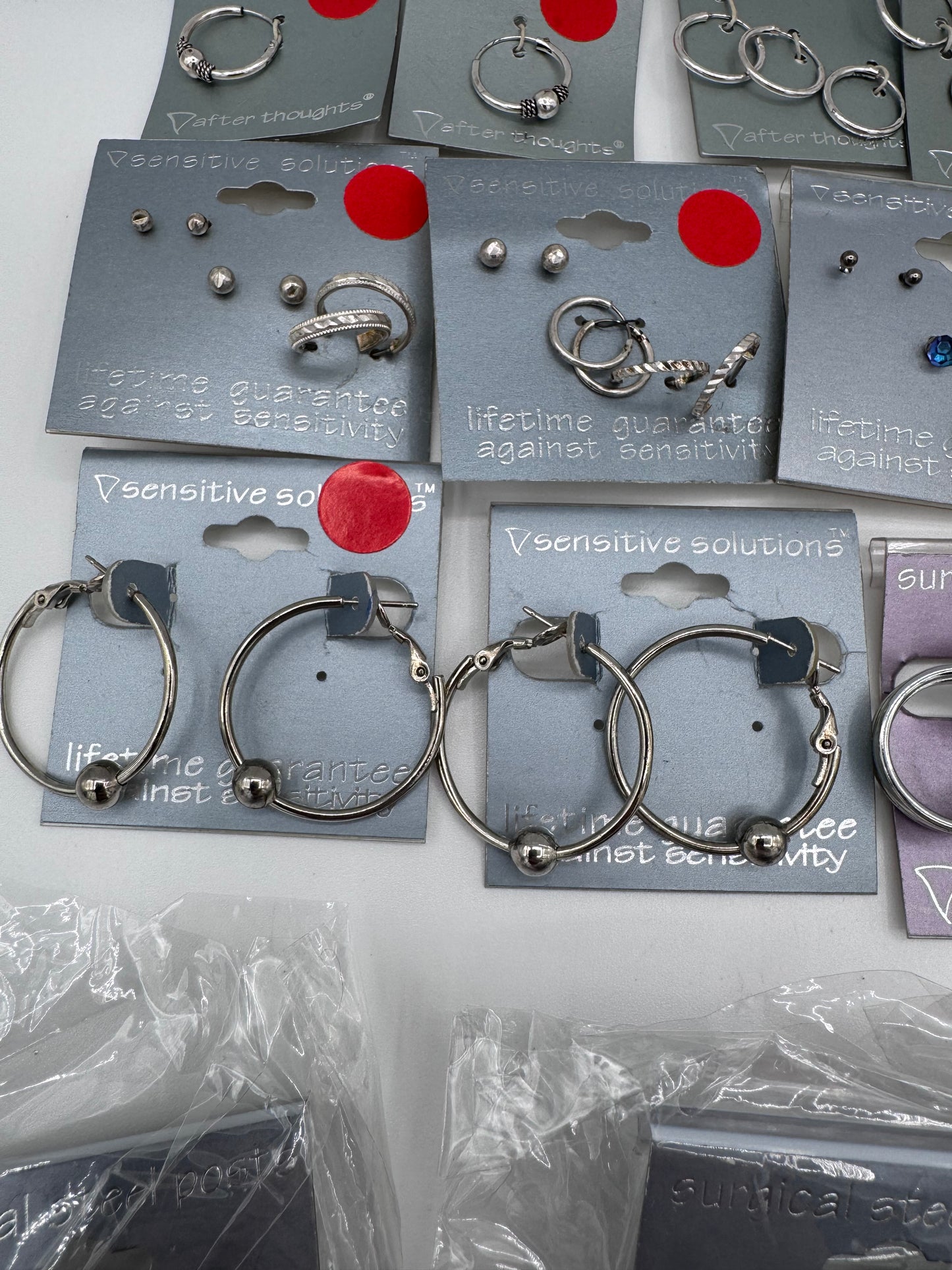 Set of 24 Mixed Silver Hoop and Stud Earrings (46 Pairs, 14 Singles) Costume Jewelry Vintage After Thoughts