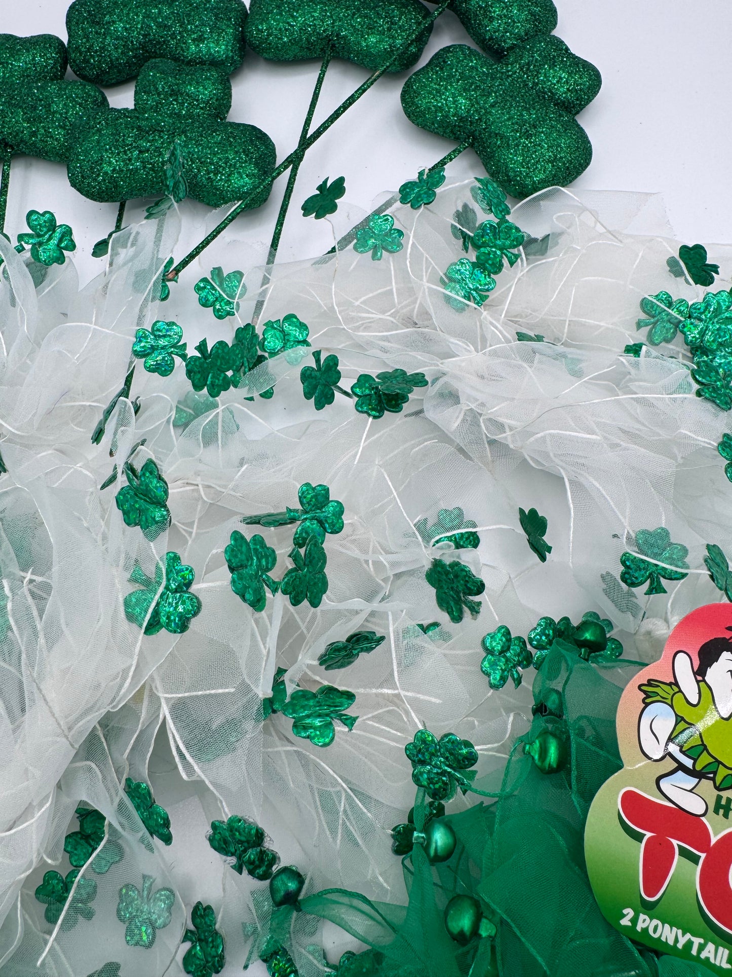 St Patrick’s Day Green and White Shamrock Handmade Vintage Decor