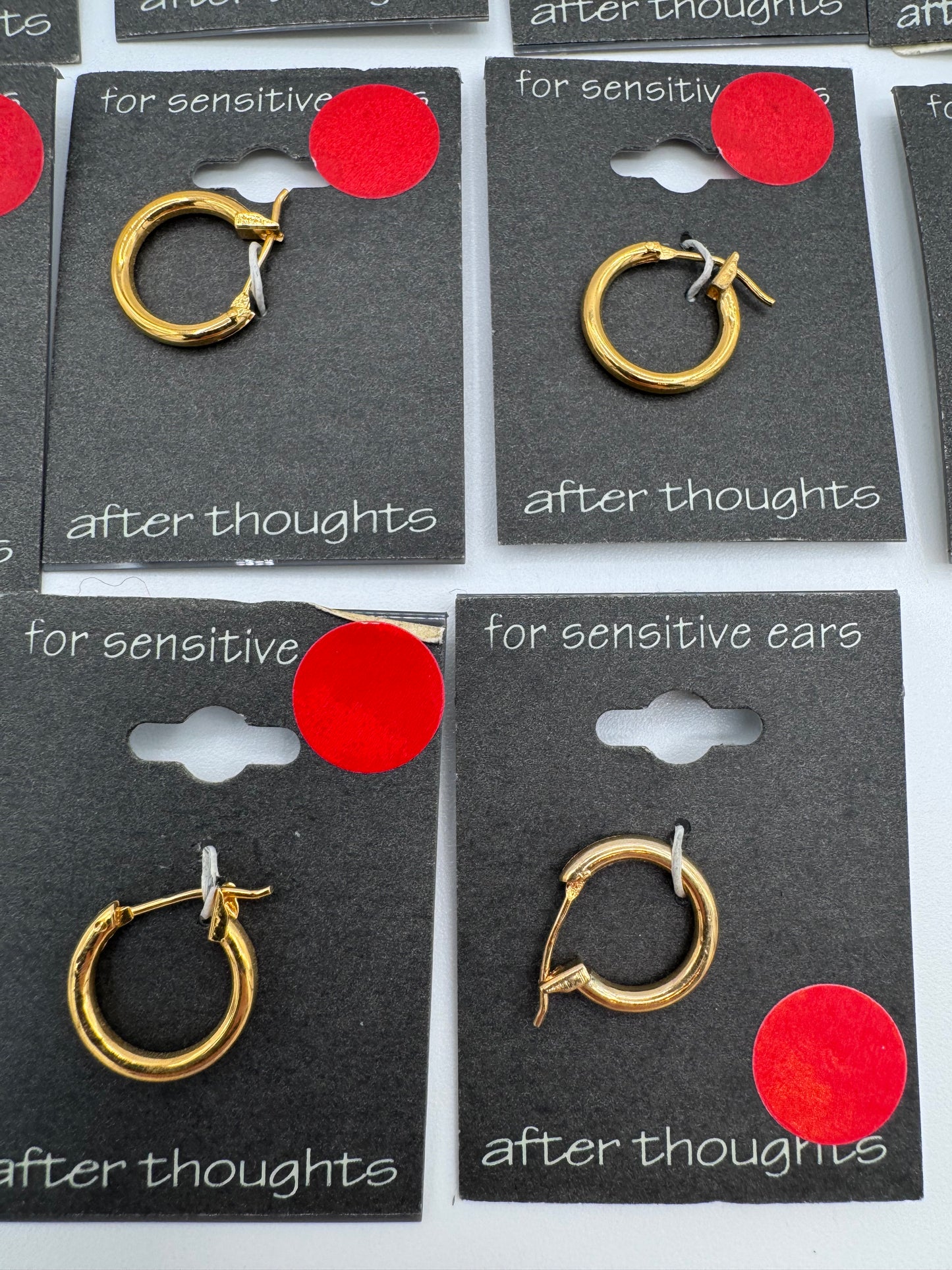 Set of 14 Gold Single Ear Hoop Earrings Sensitive Ears Costume Jewelry Vintage After Thoughts
