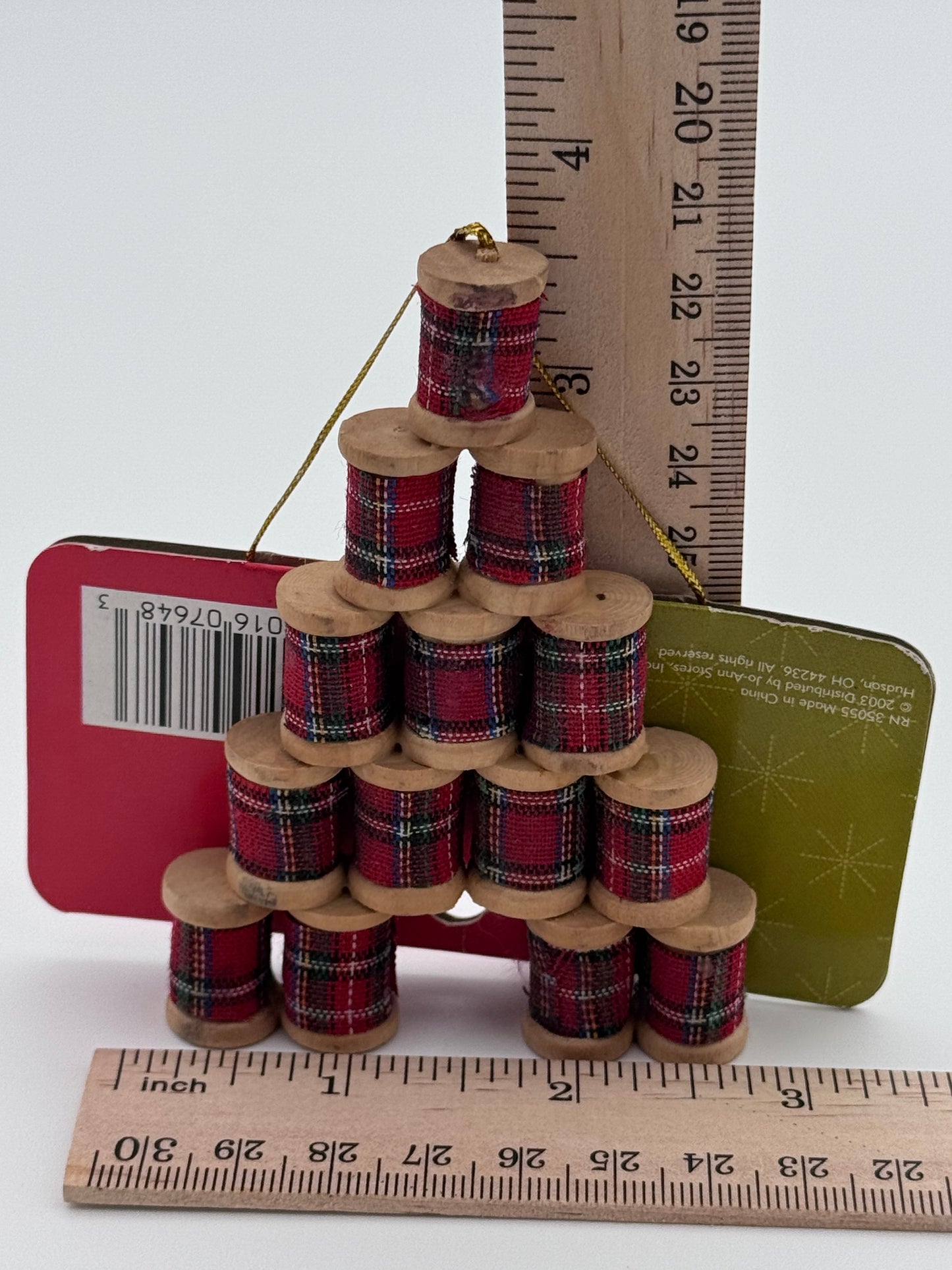 Sewing Spools Red Santa’s Workshop Christmas Vintage Ornament