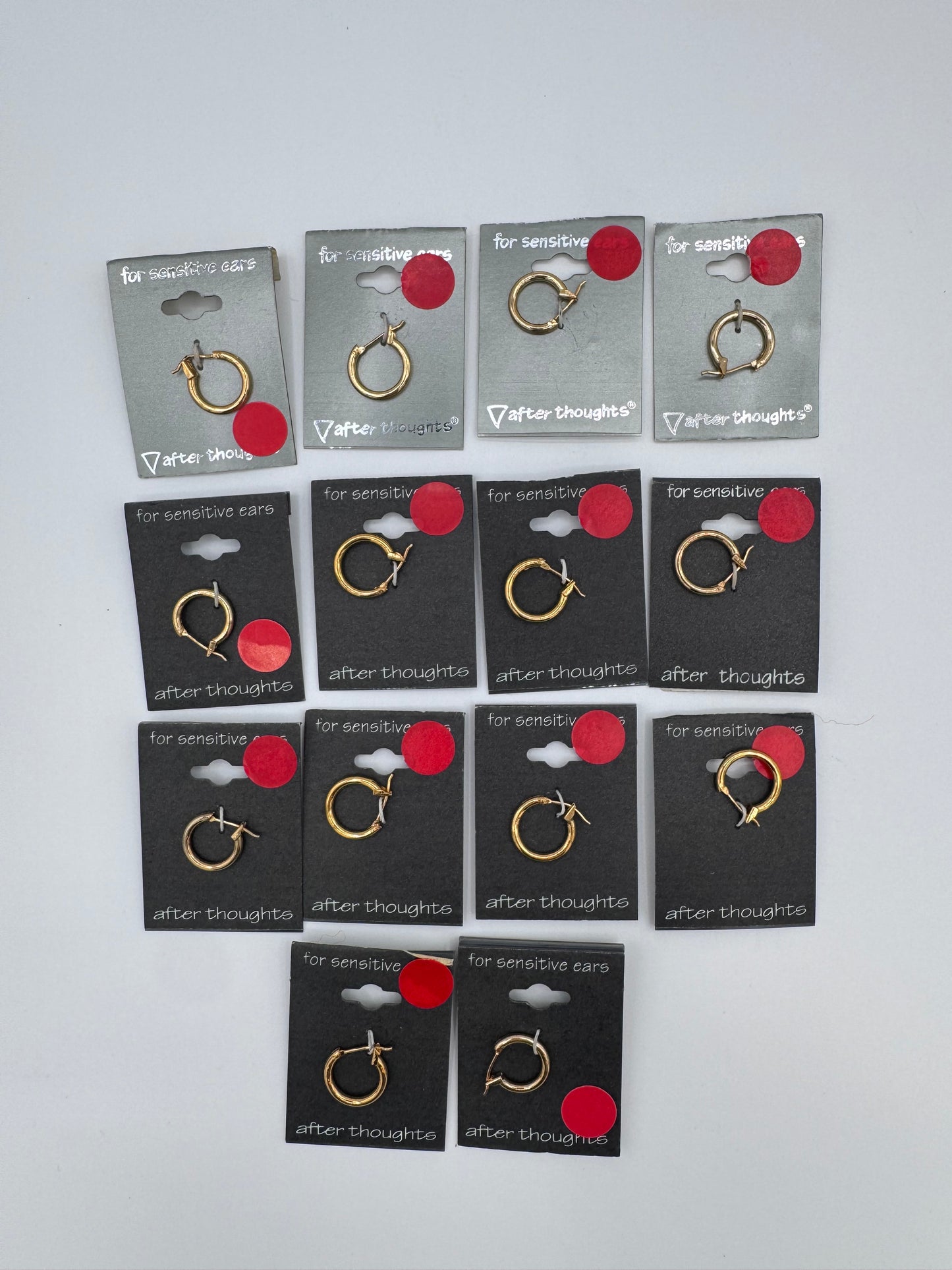 Set of 14 Gold Single Ear Hoop Earrings Sensitive Ears Costume Jewelry Vintage After Thoughts