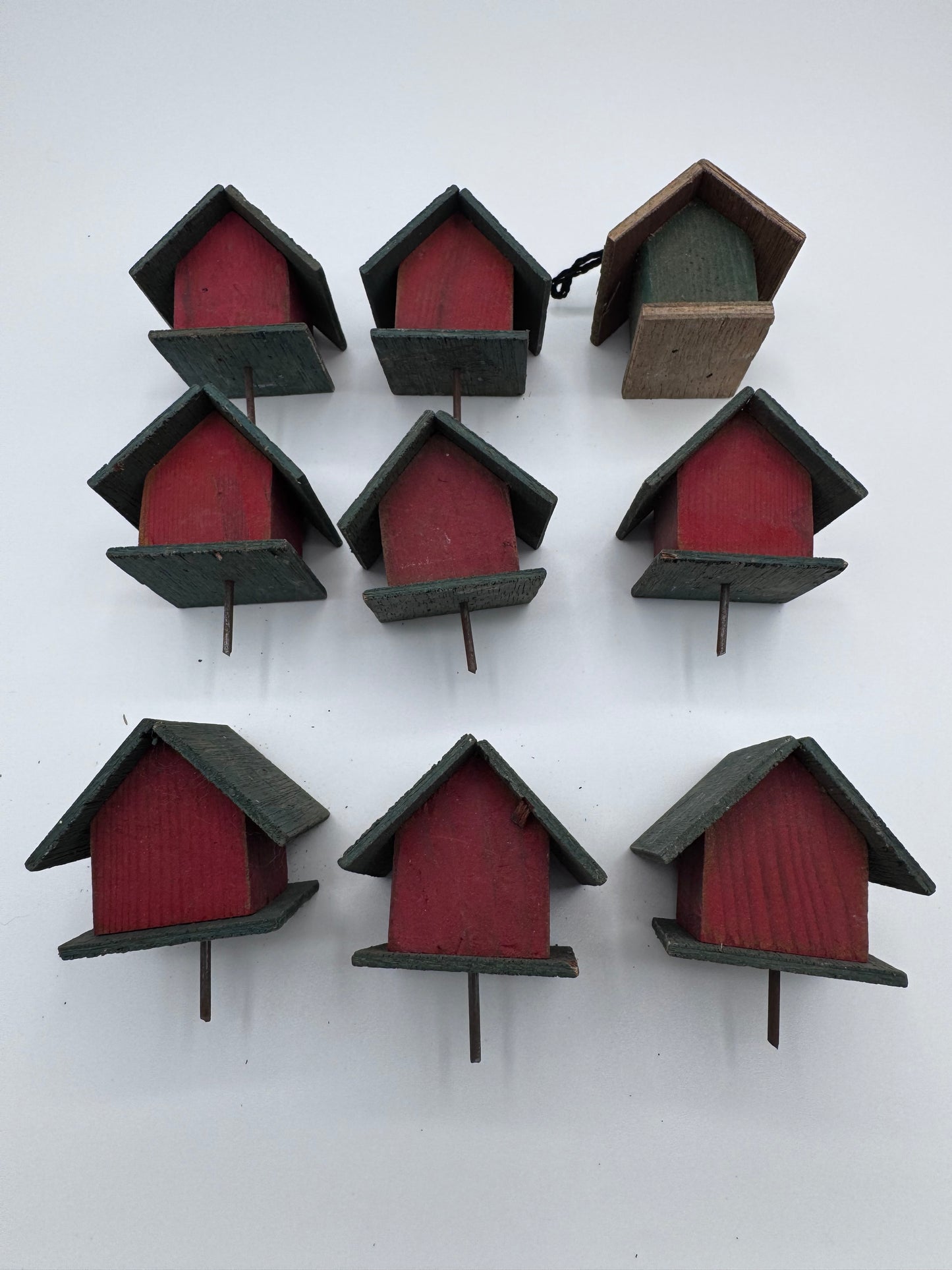 Set of 9 Small 2.5 Inch Hand-Made Vintage Birdhouses for Crafts