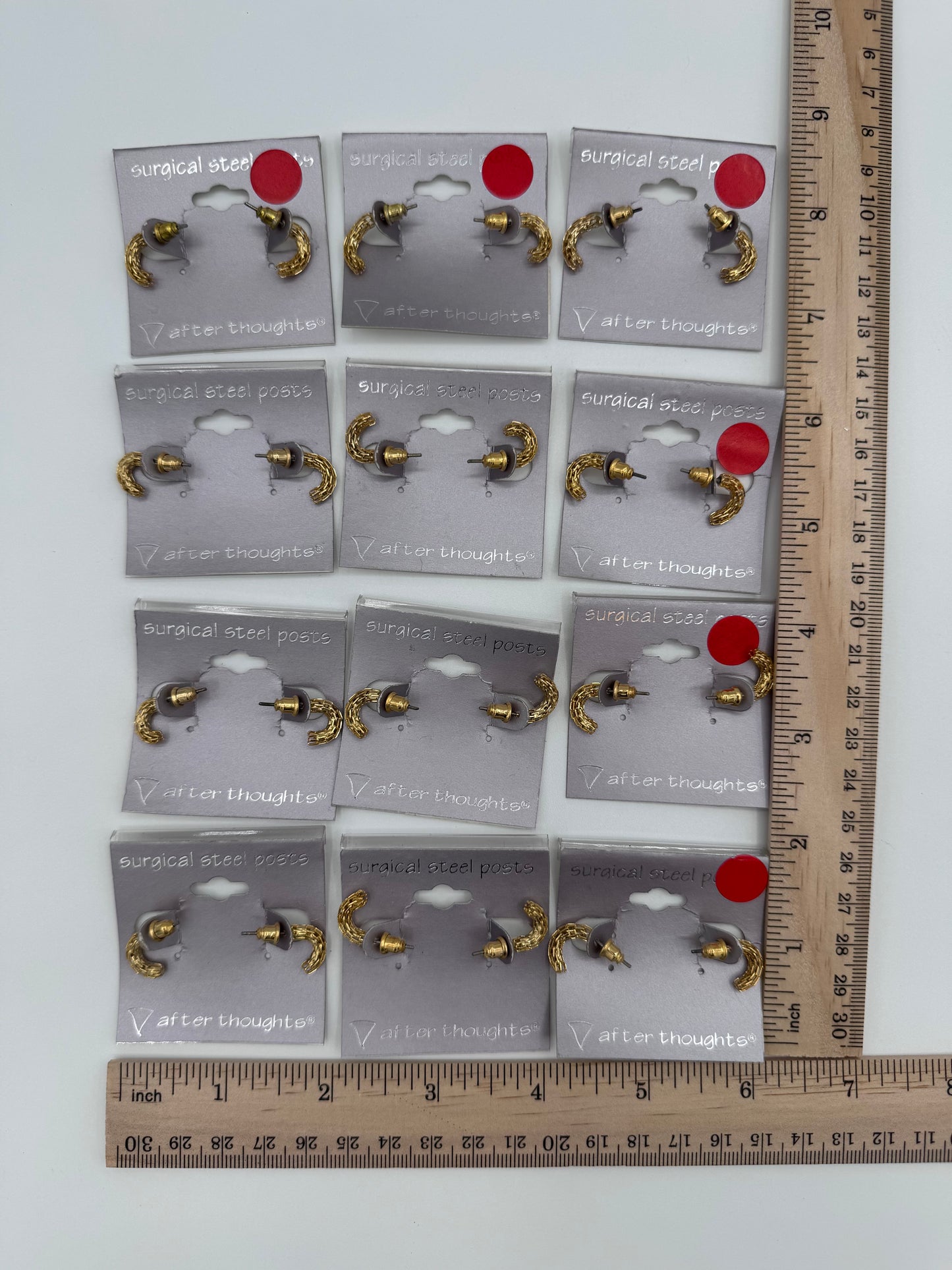 Set of 12 Pairs of Gold Curved Stiff Earrings Costume Jewelry Vintage After Thoughts