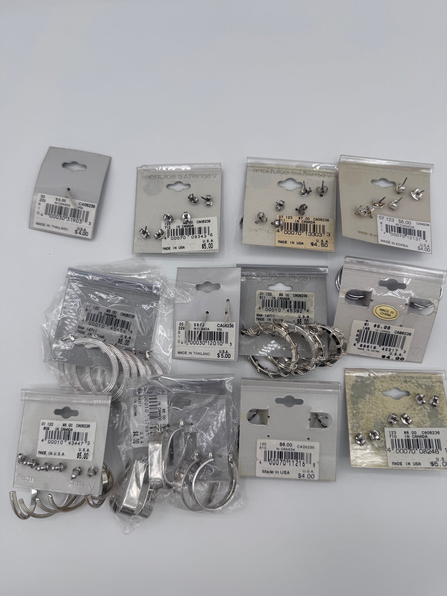 Set of 24 Mixed Silver Hoop and Stud Earrings (46 Pairs, 14 Singles) Costume Jewelry Vintage After Thoughts