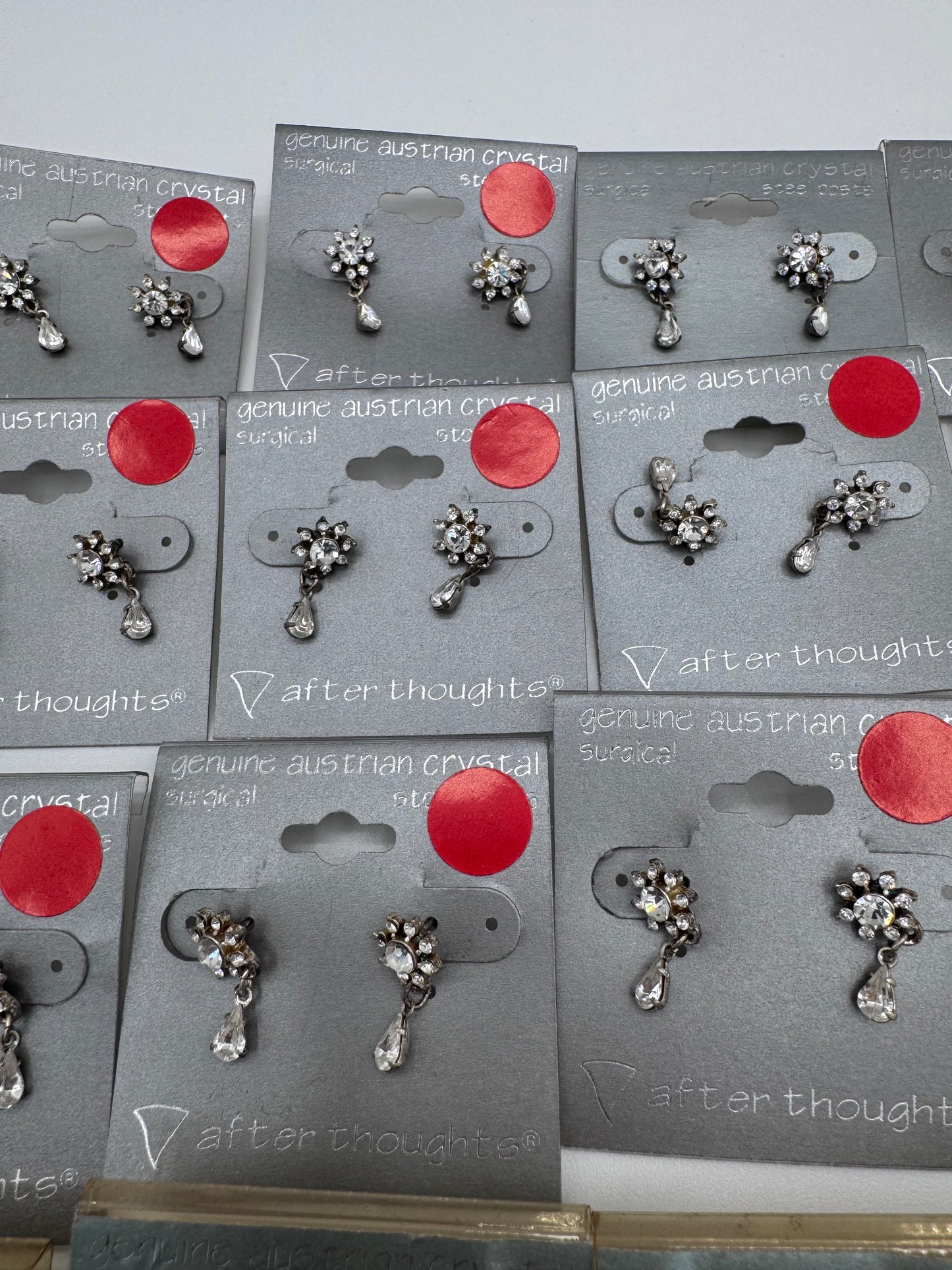 Set of 35 Pairs of Genuine Austrian Crystal Dangling Flower/Sun Earrings Costume Jewelry Vintage After Thoughts