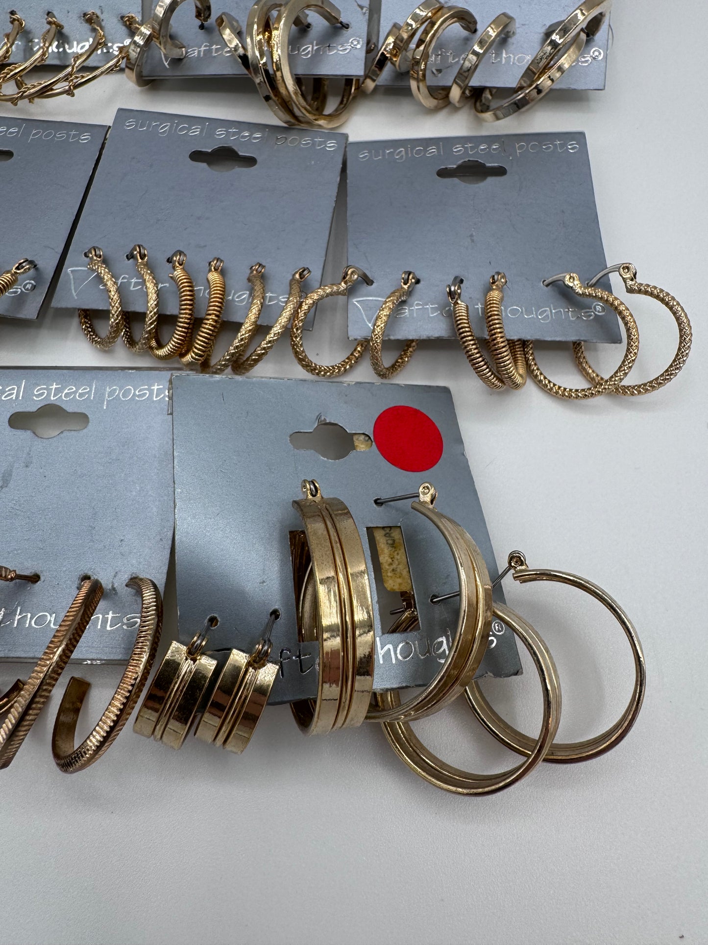 Set of 15 Large Gold Hoop Earrings Sets of 3 (45 Pairs) Costume Jewelry Vintage After Thoughts