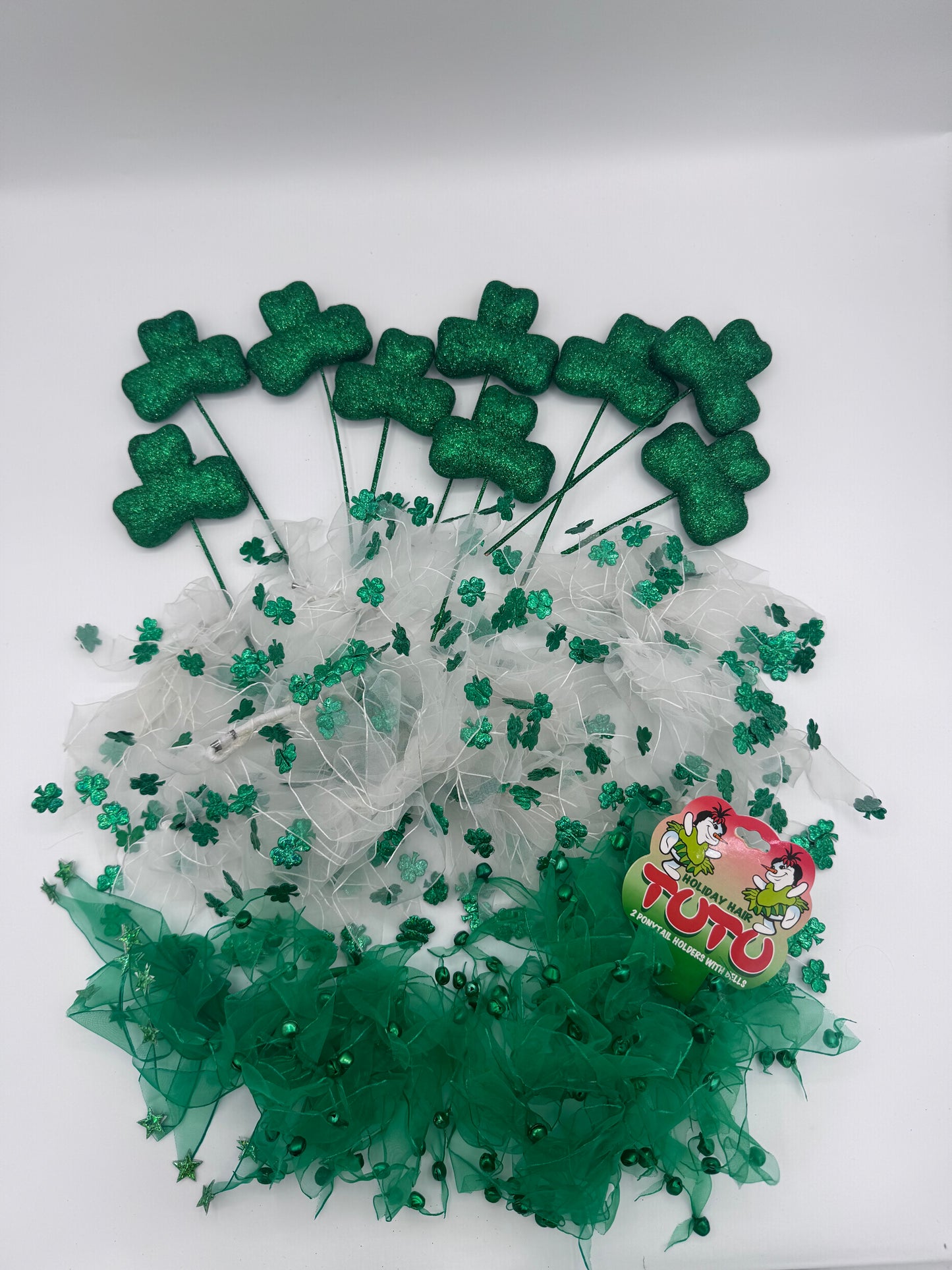St Patrick’s Day Green and White Shamrock Handmade Vintage Decor
