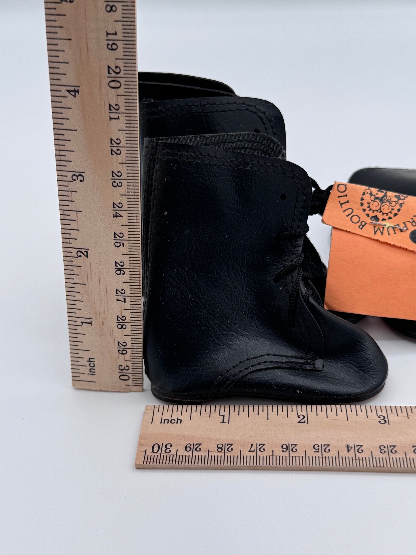 Set of 2 Pairs of Vintage Doll Black Boot Shoes