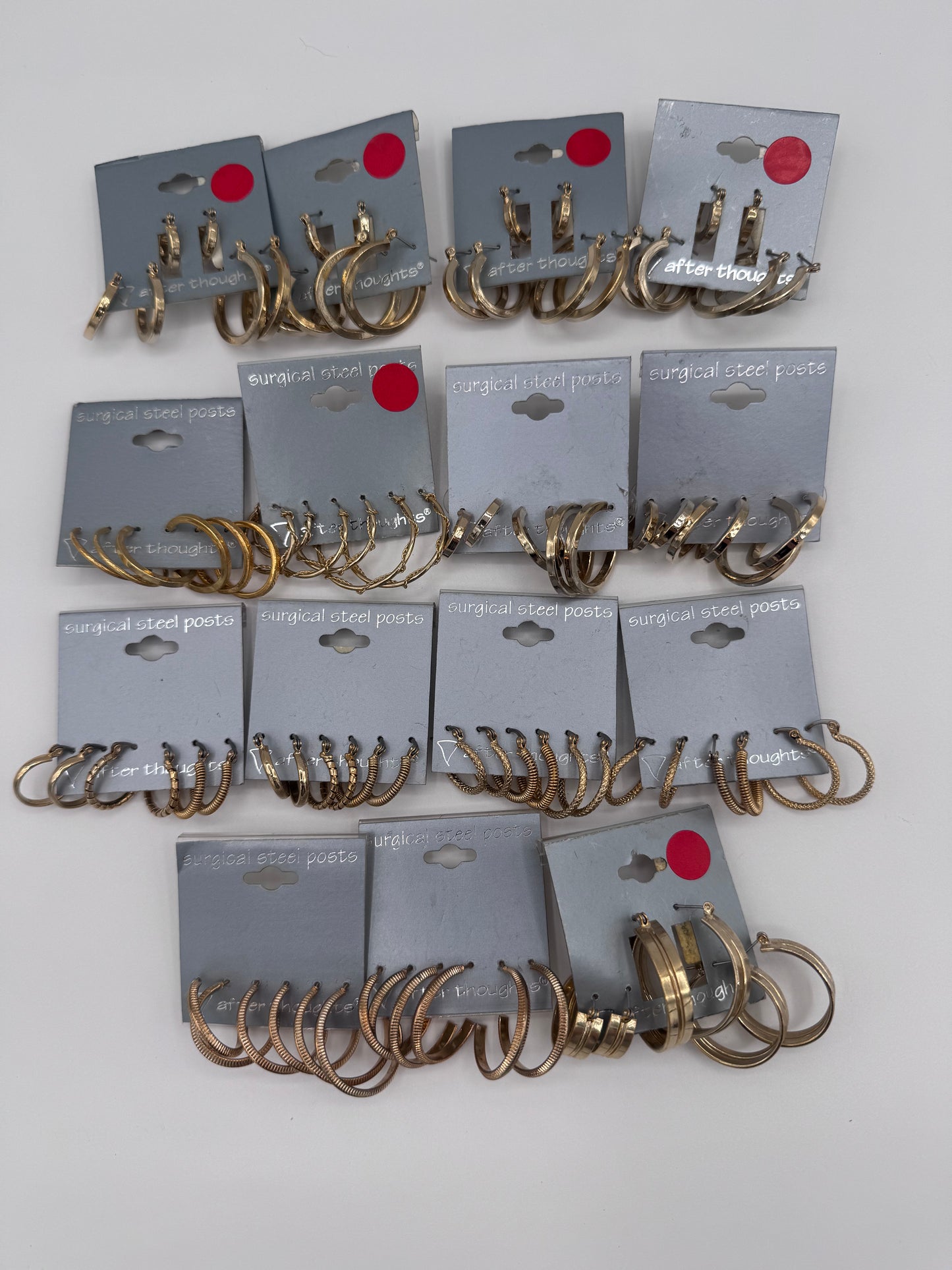 Set of 15 Large Gold Hoop Earrings Sets of 3 (45 Pairs) Costume Jewelry Vintage After Thoughts