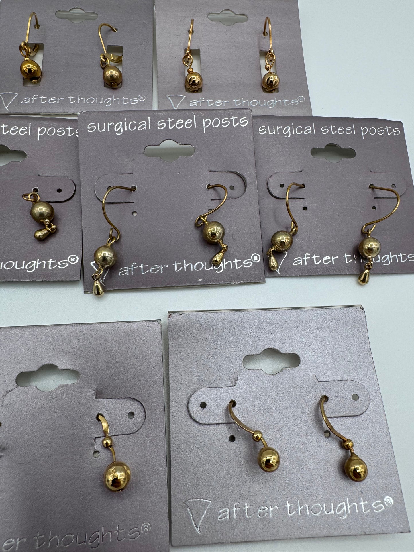 Set of 21 Pairs of Gold Dangle Earrings Costume Jewelry Vintage After Thoughts