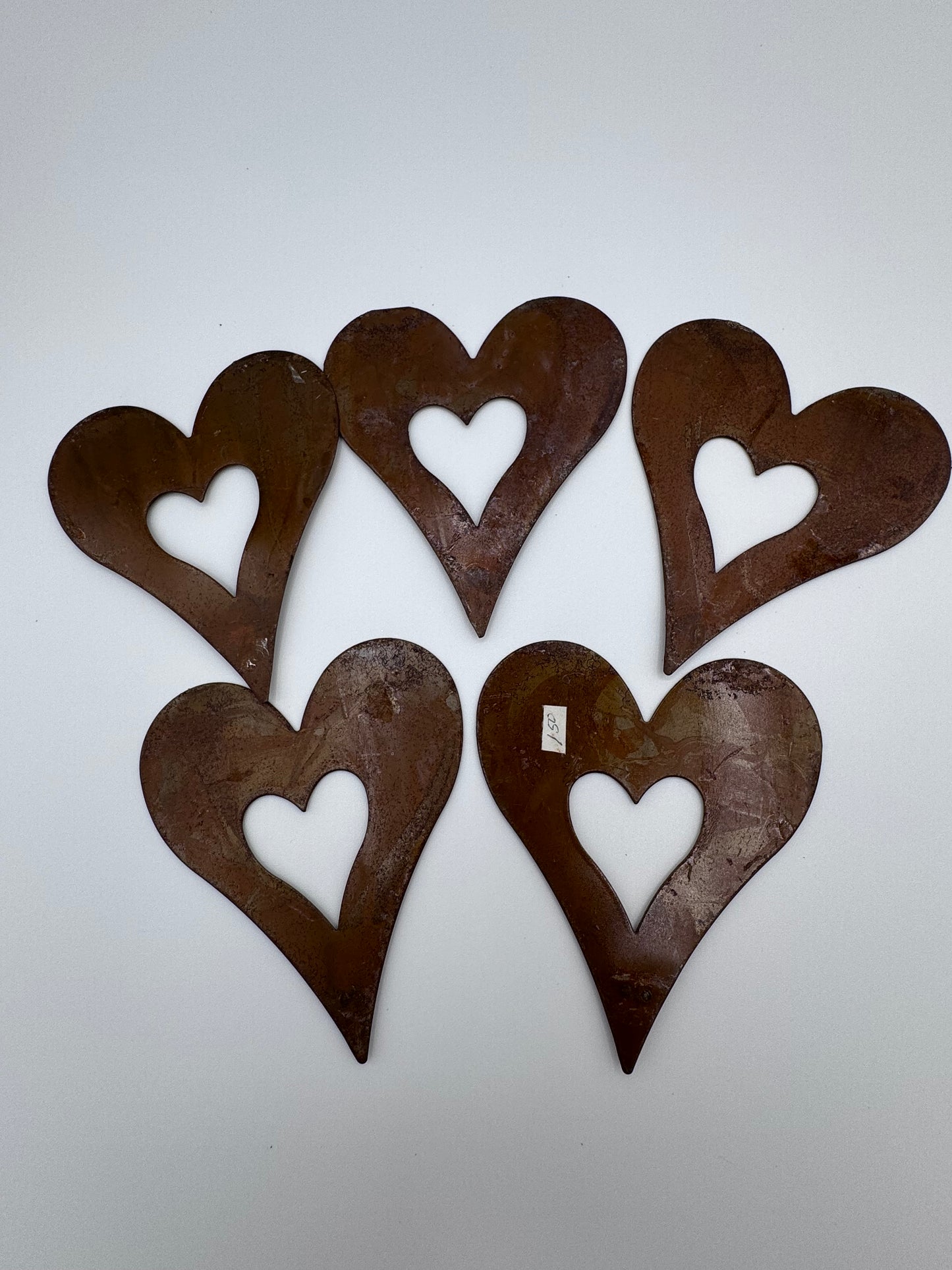 Set of 5 Metal Bronze Vintage Heart Cutouts