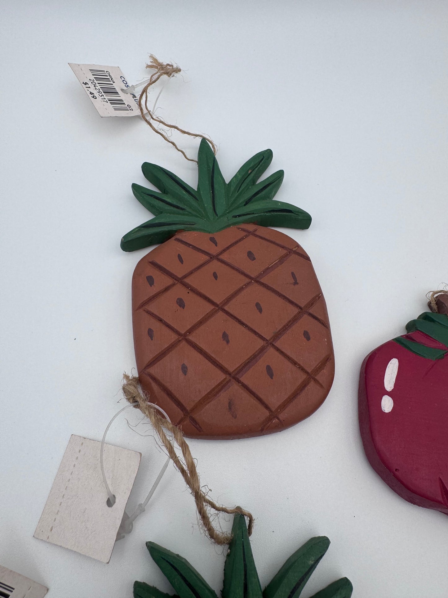 Wood Mini Fruit 8 Pieces Pineapples, Apples, Grapes, Pear Hanging Art