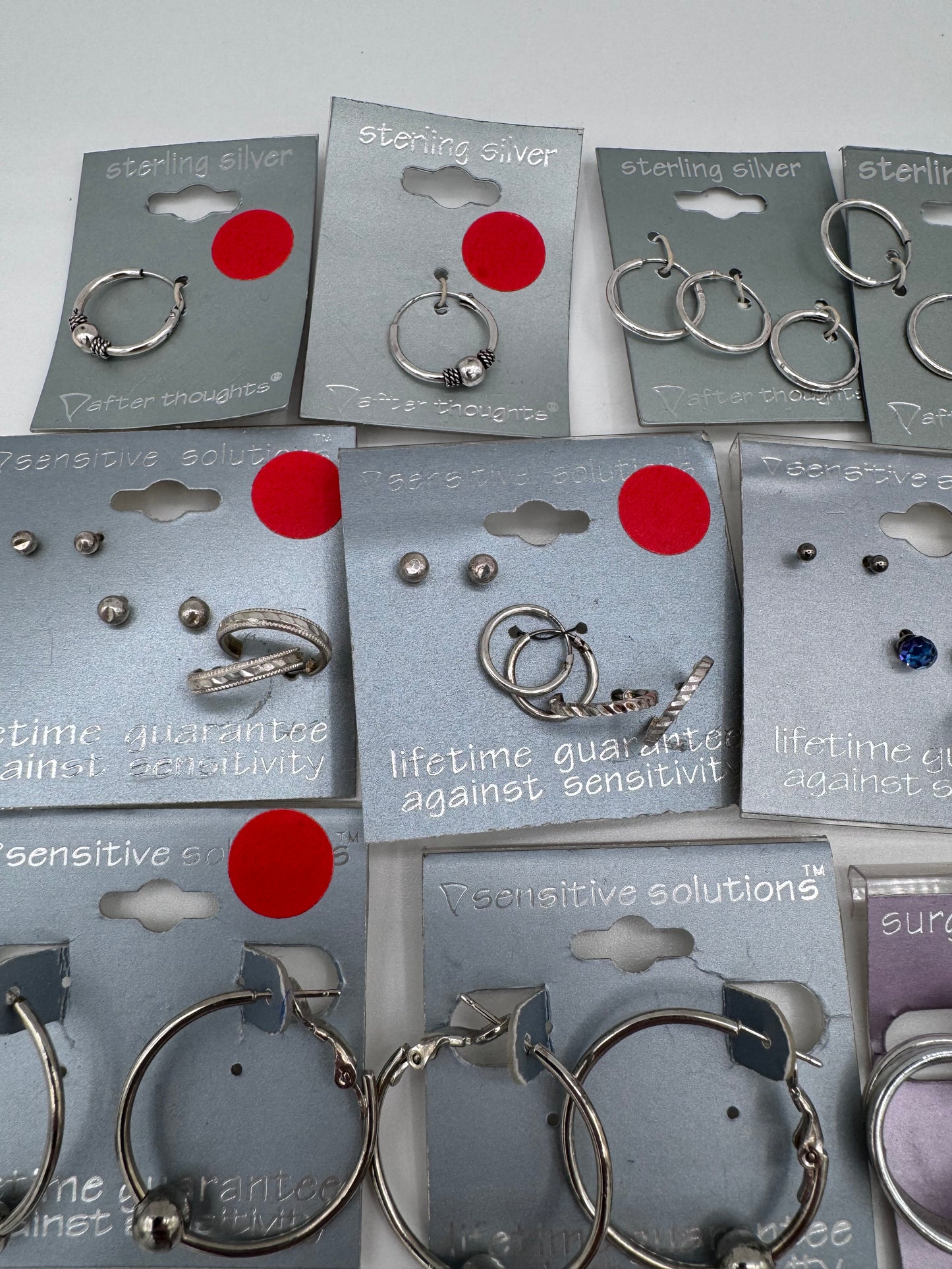 Set of 24 Mixed Silver Hoop and Stud Earrings (46 Pairs, 14 Singles) Costume Jewelry Vintage After Thoughts