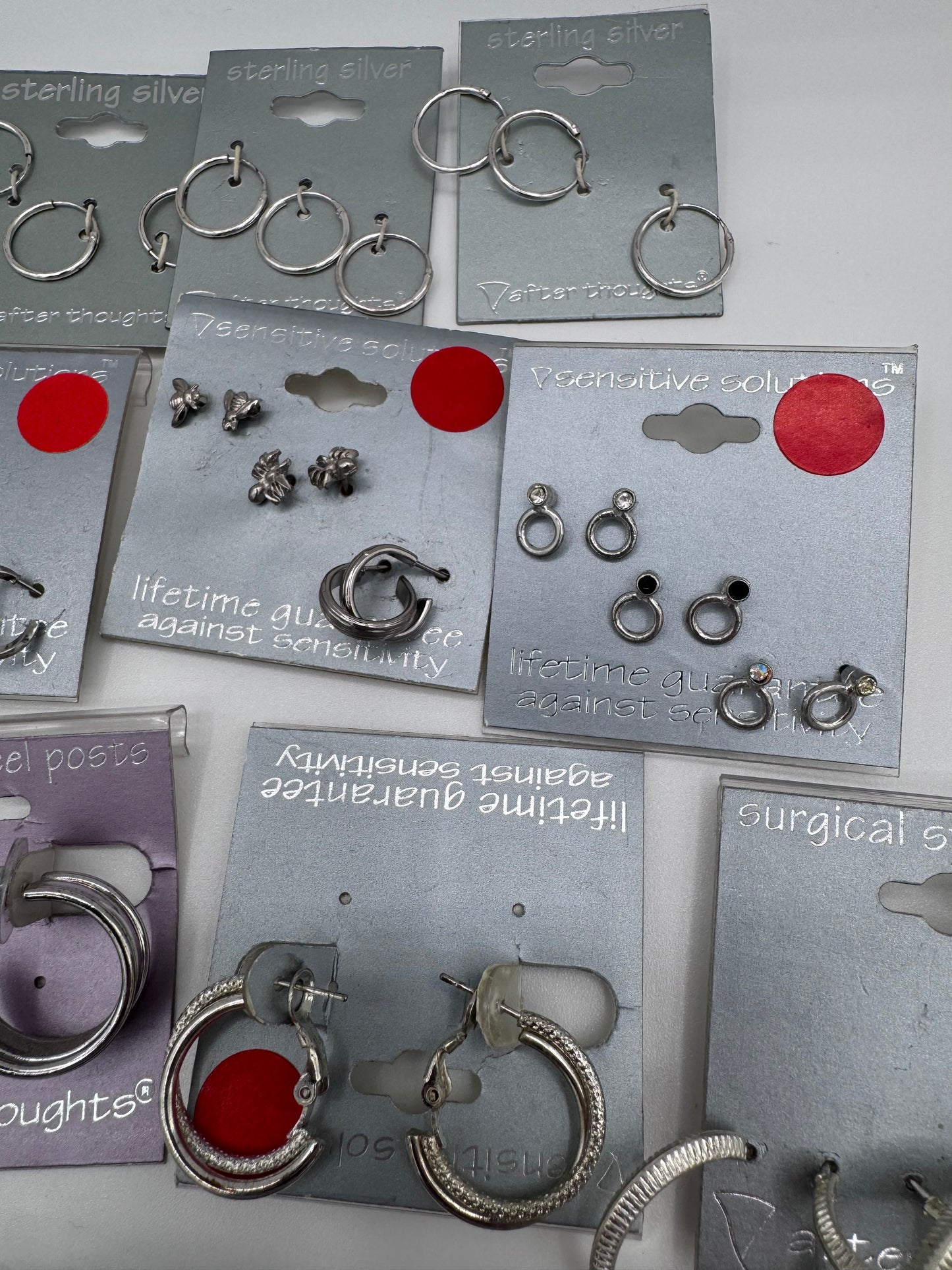 Set of 24 Mixed Silver Hoop and Stud Earrings (46 Pairs, 14 Singles) Costume Jewelry Vintage After Thoughts