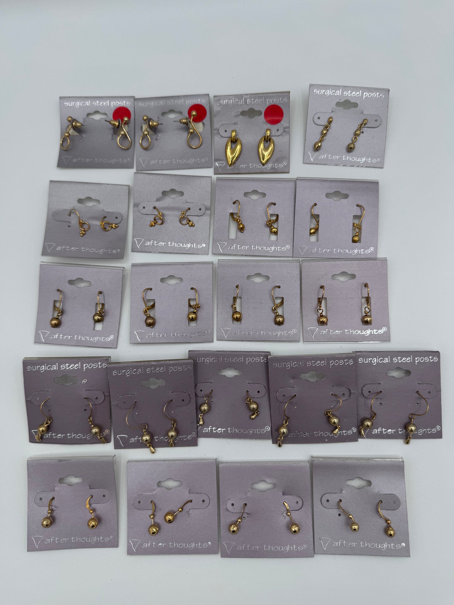Set of 21 Pairs of Gold Dangle Earrings Costume Jewelry Vintage After Thoughts