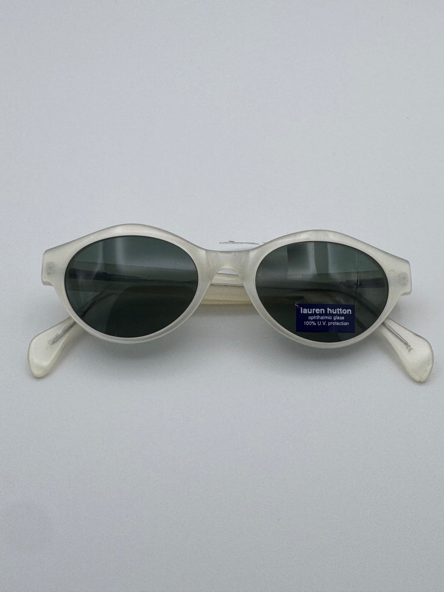 Lauren Hutton White Frame Retro Ophthalmic Glass 100% UV Protection Vintage Sunglasses