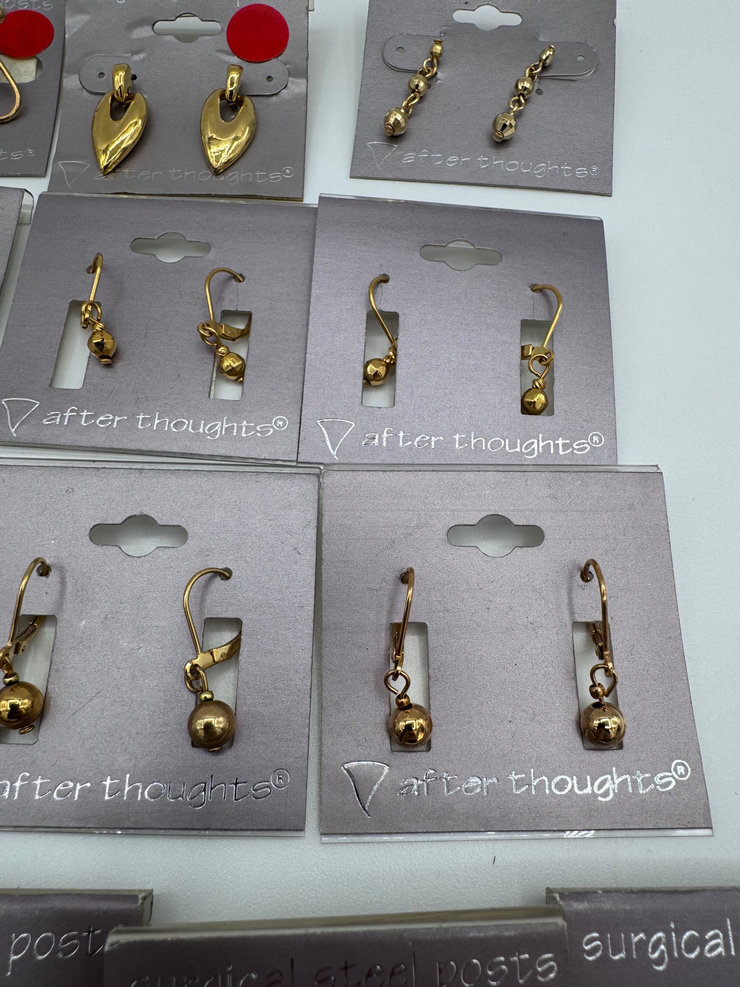 Set of 21 Pairs of Gold Dangle Earrings Costume Jewelry Vintage After Thoughts