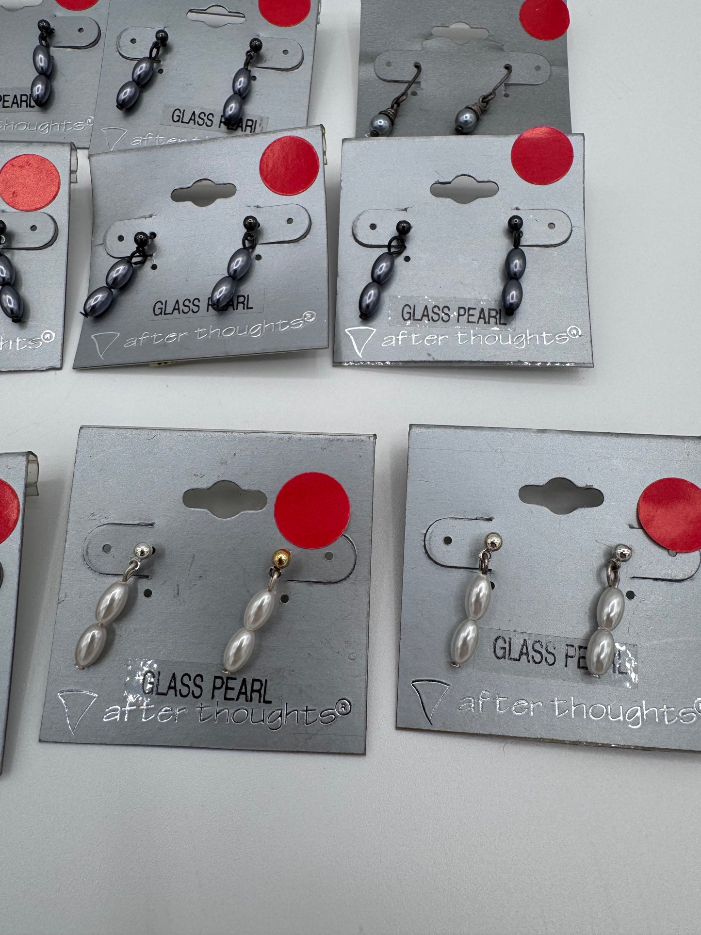 Set of 9 Pairs Glass Pearl Dangling Earrings Costume Jewelry Vintage After Thoughts
