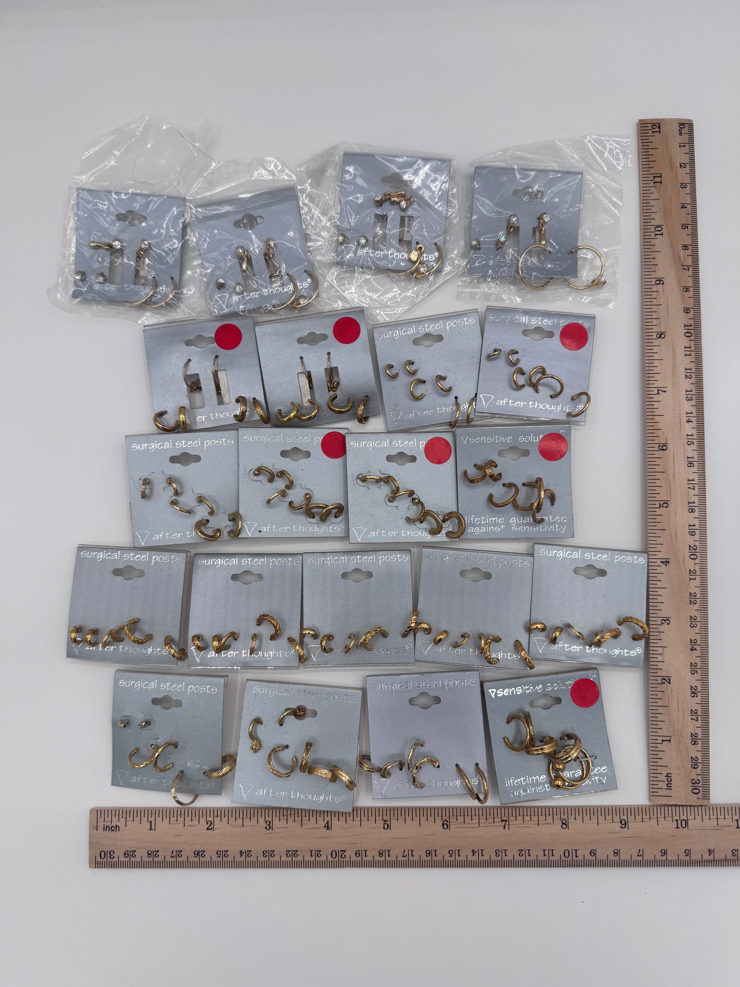 Set of 21 Small Gold Hoop Earrings Sets of 3 (63 Pairs) Costume Jewelry Vintage After Thoughts