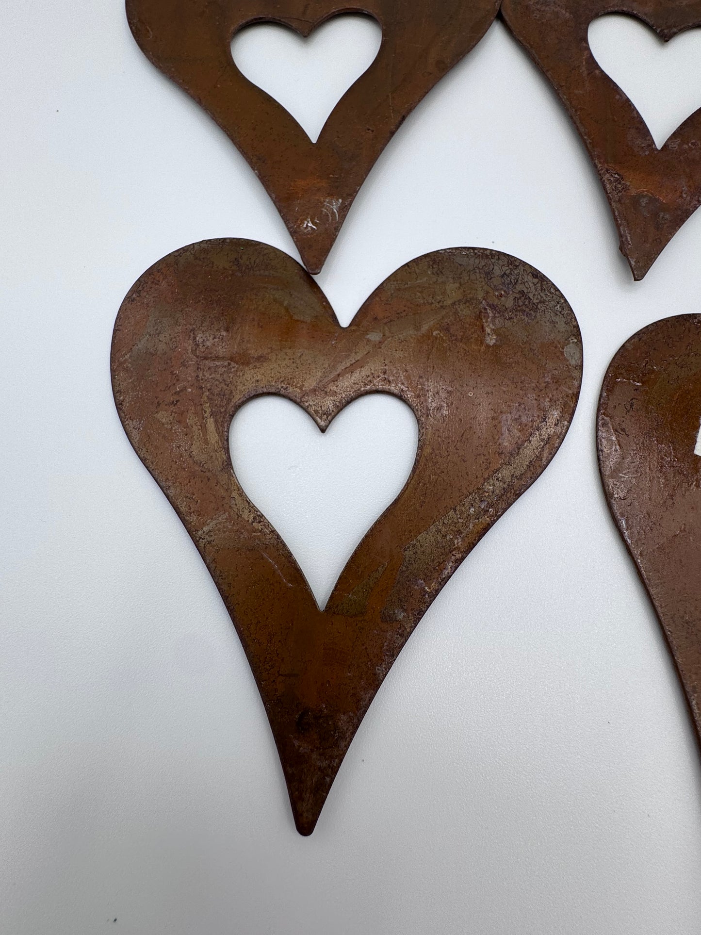 Set of 5 Metal Bronze Vintage Heart Cutouts
