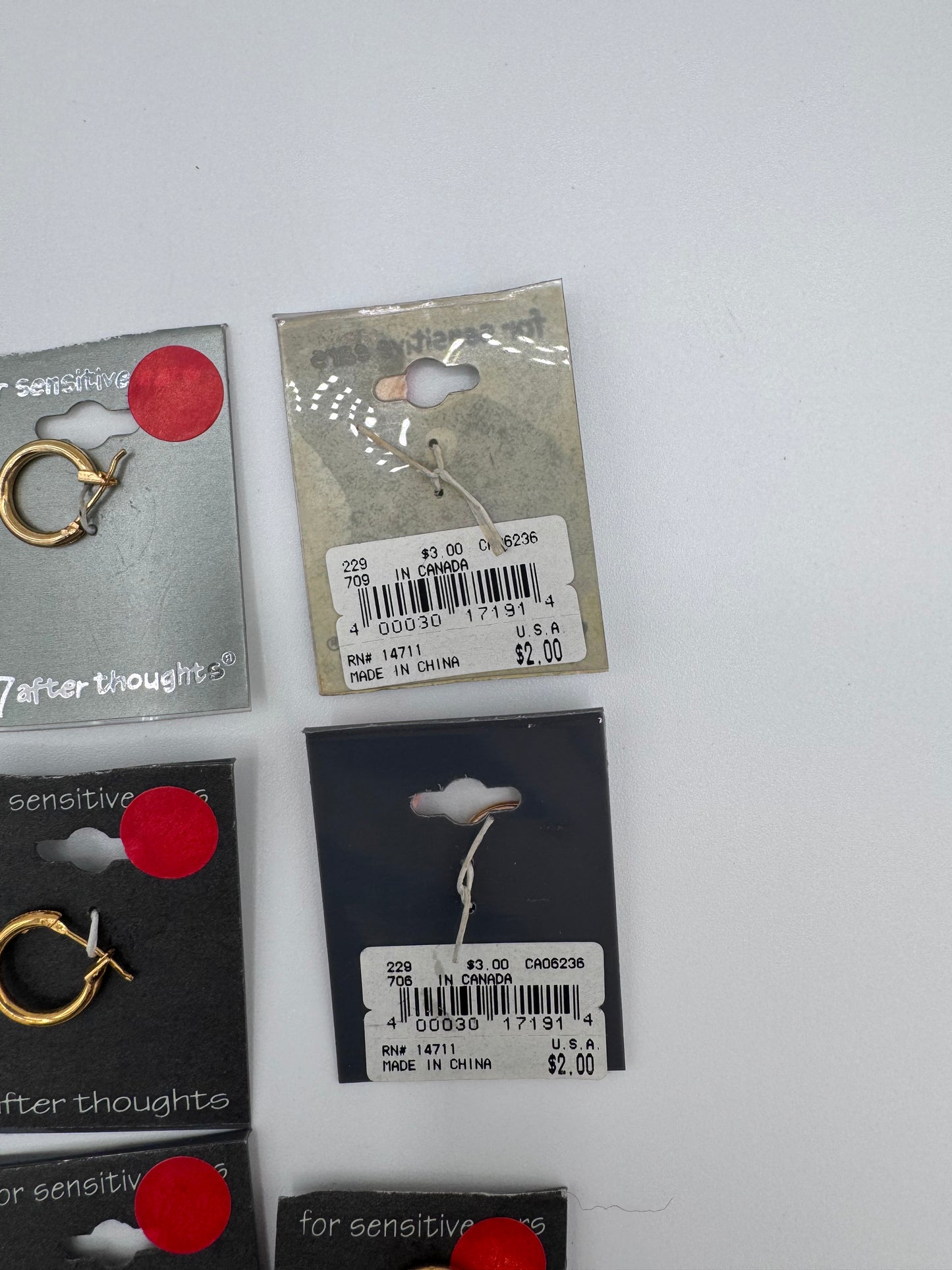 Set of 14 Gold Single Ear Hoop Earrings Sensitive Ears Costume Jewelry Vintage After Thoughts