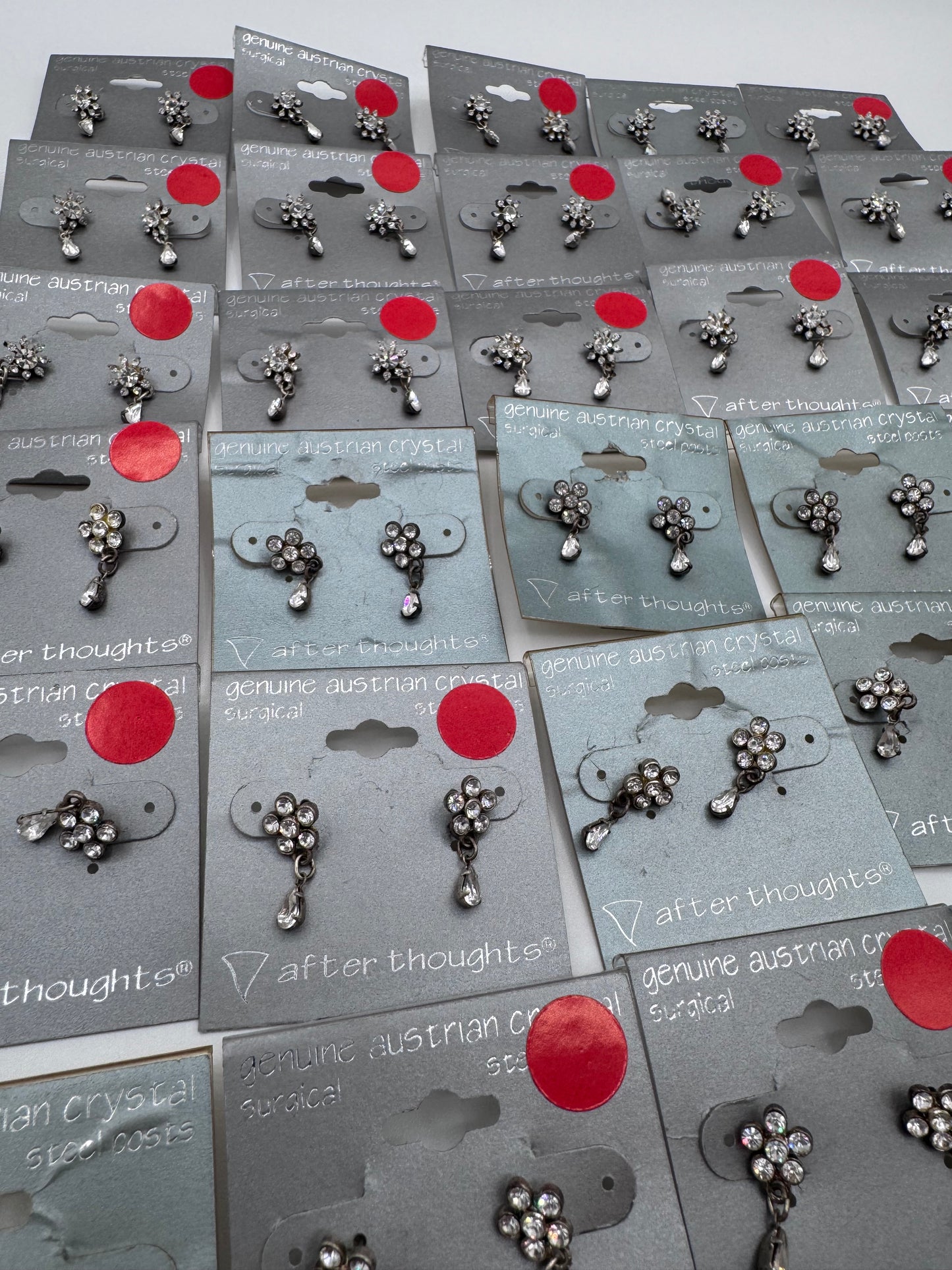 Set of 35 Pairs of Genuine Austrian Crystal Dangling Flower/Sun Earrings Costume Jewelry Vintage After Thoughts