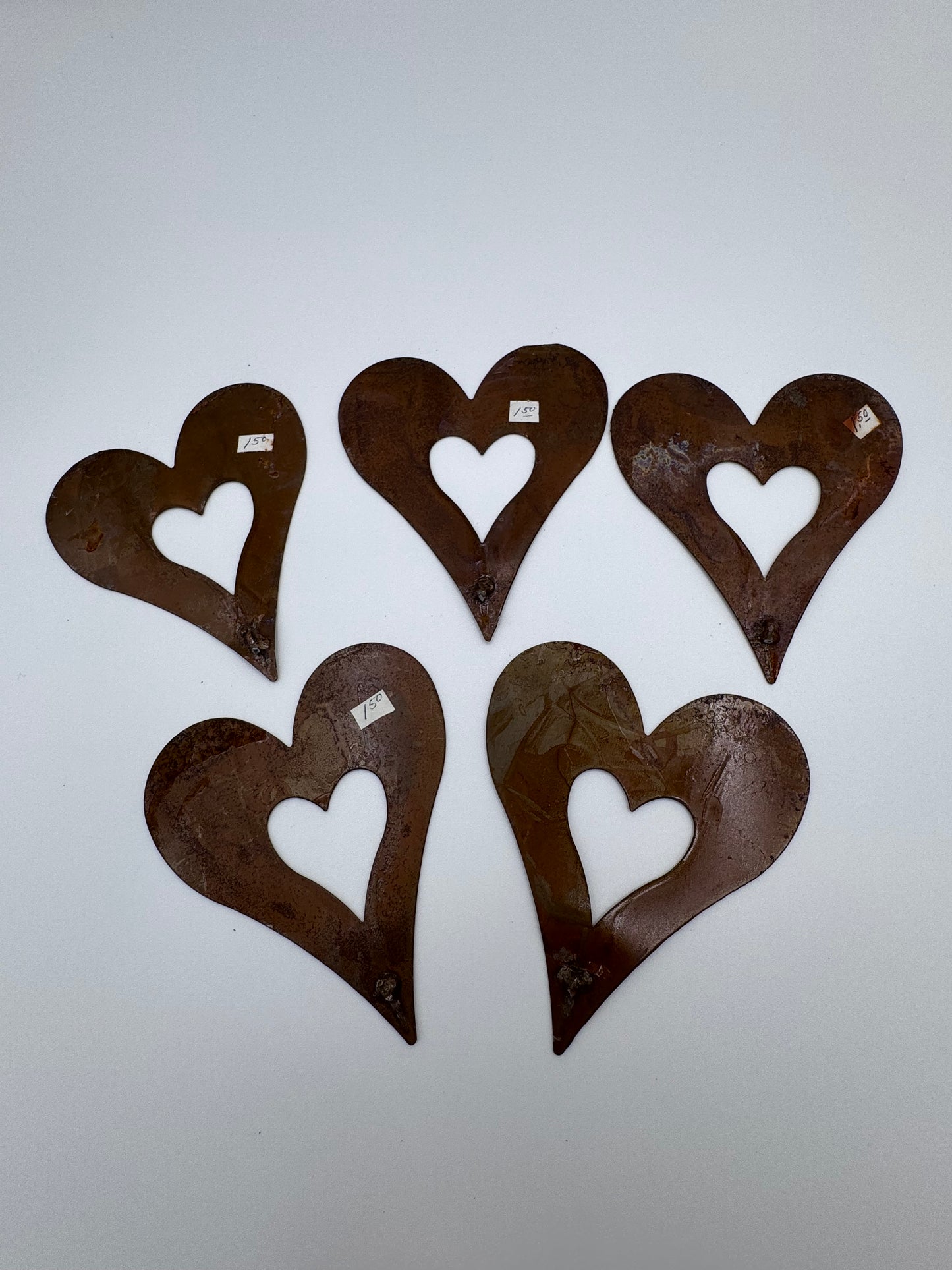 Set of 5 Metal Bronze Vintage Heart Cutouts