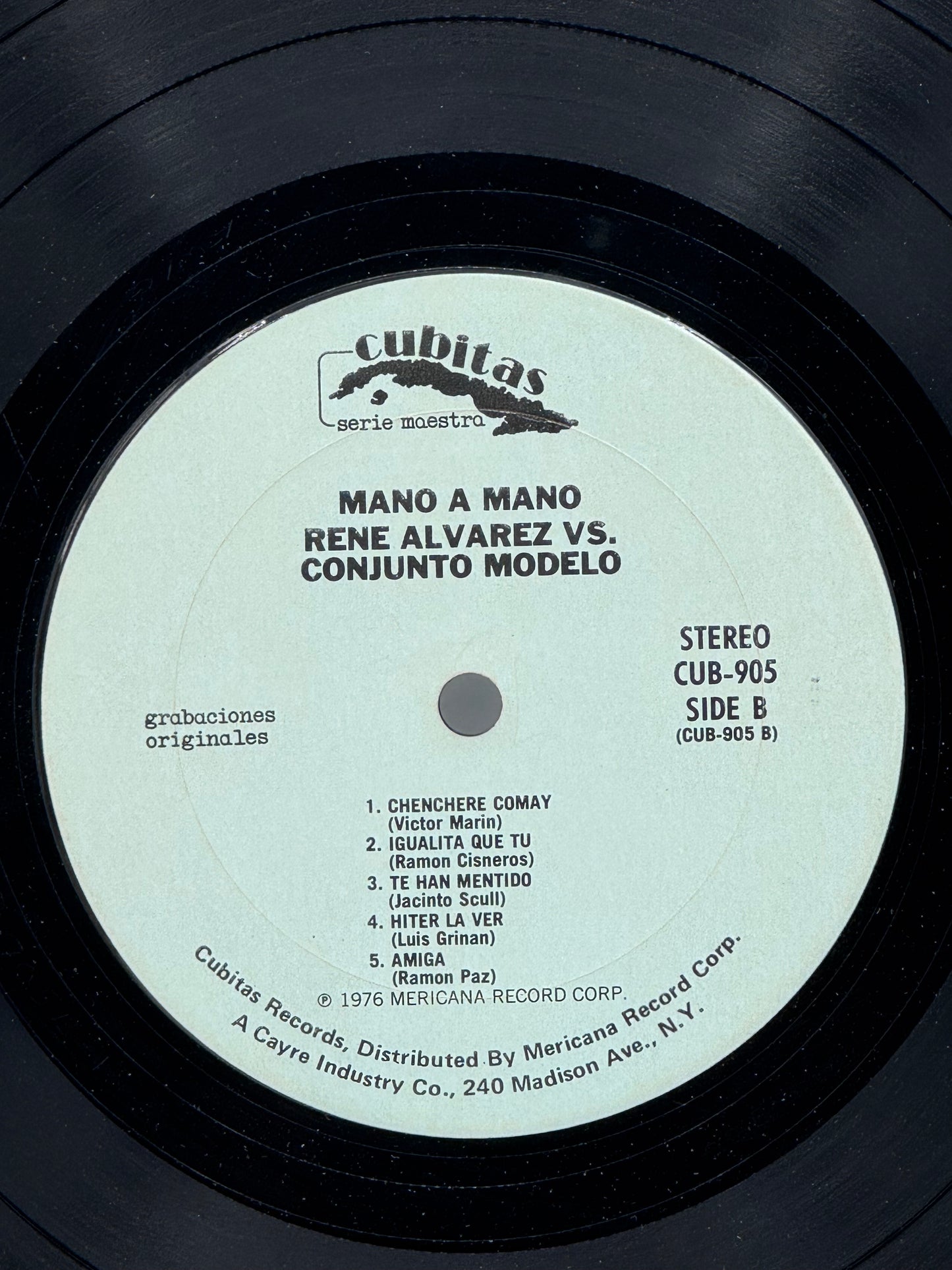 Mano a Mano Rene Alvarez y Su Conjunto Modelo 1976 Vintage Vinyl Record