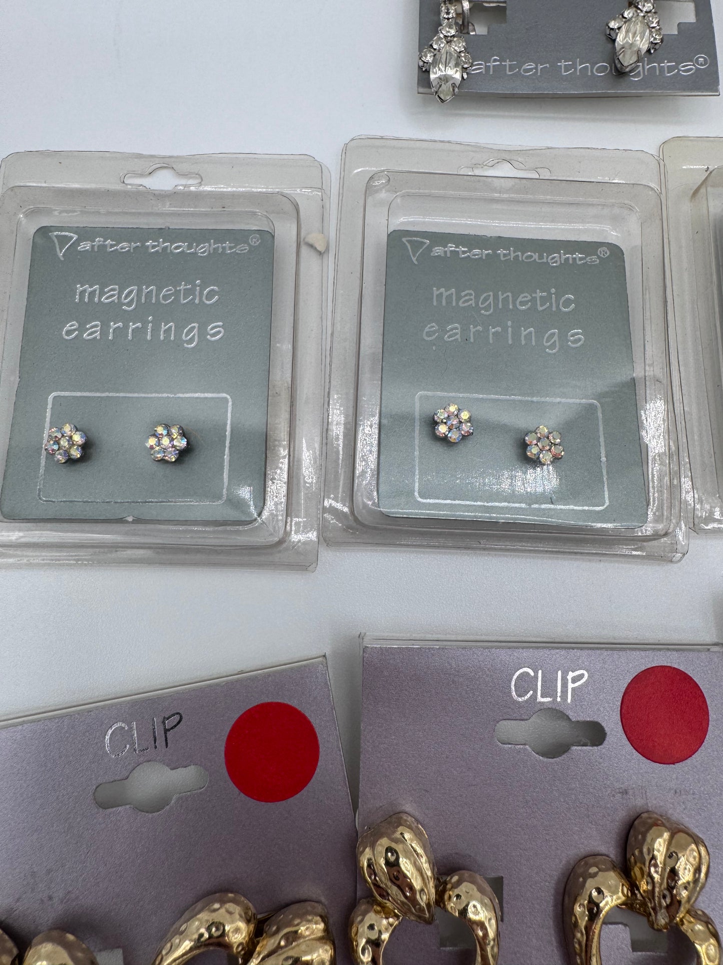 Set of 16 Pairs Mixed Clip On and Magnetic Earrings Costume Jewelry Vintage After Thoughts