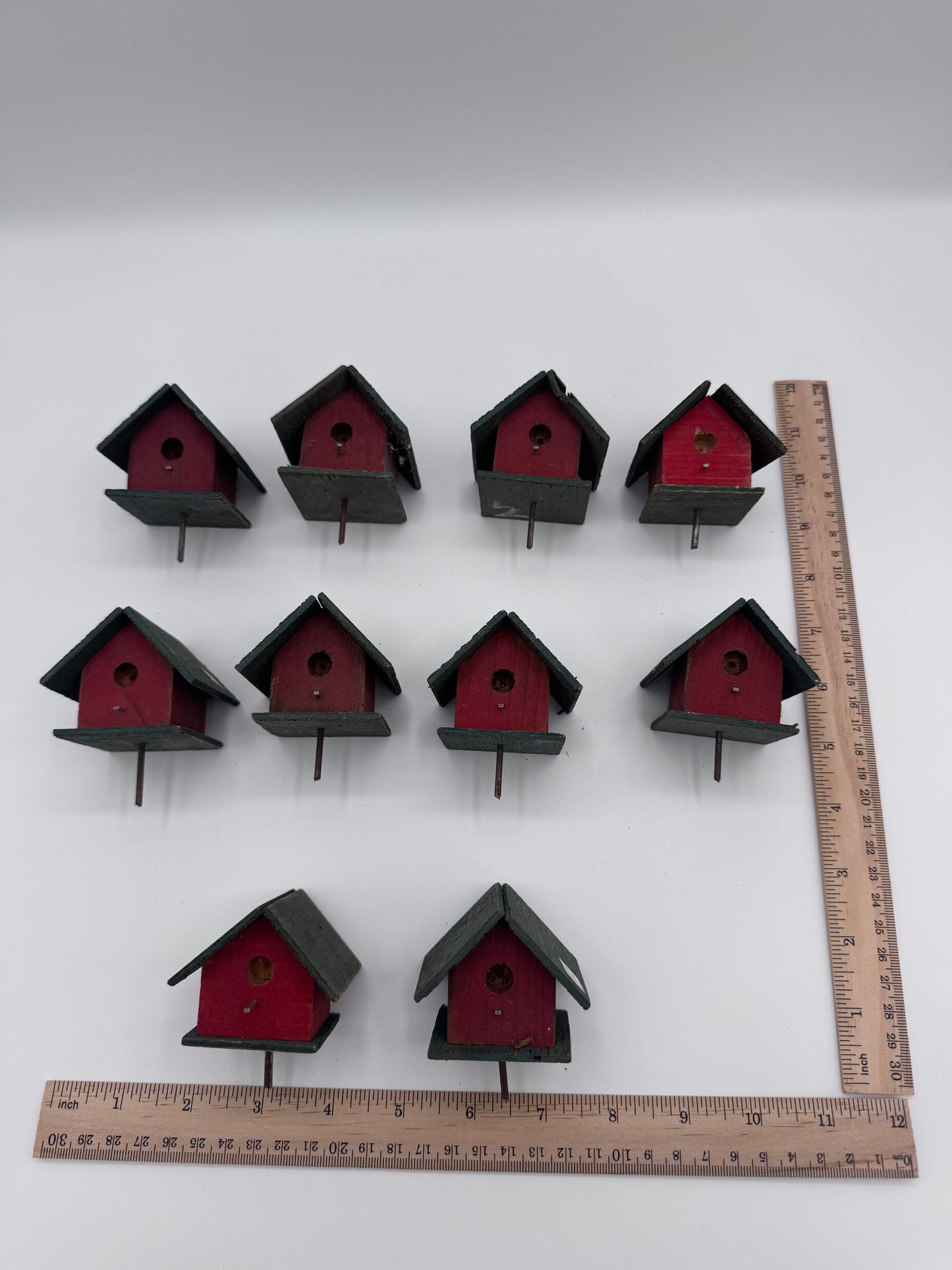 Set of 10 Small 2.5 Inch Hand-Made Vintage Birdhouses for Crafts