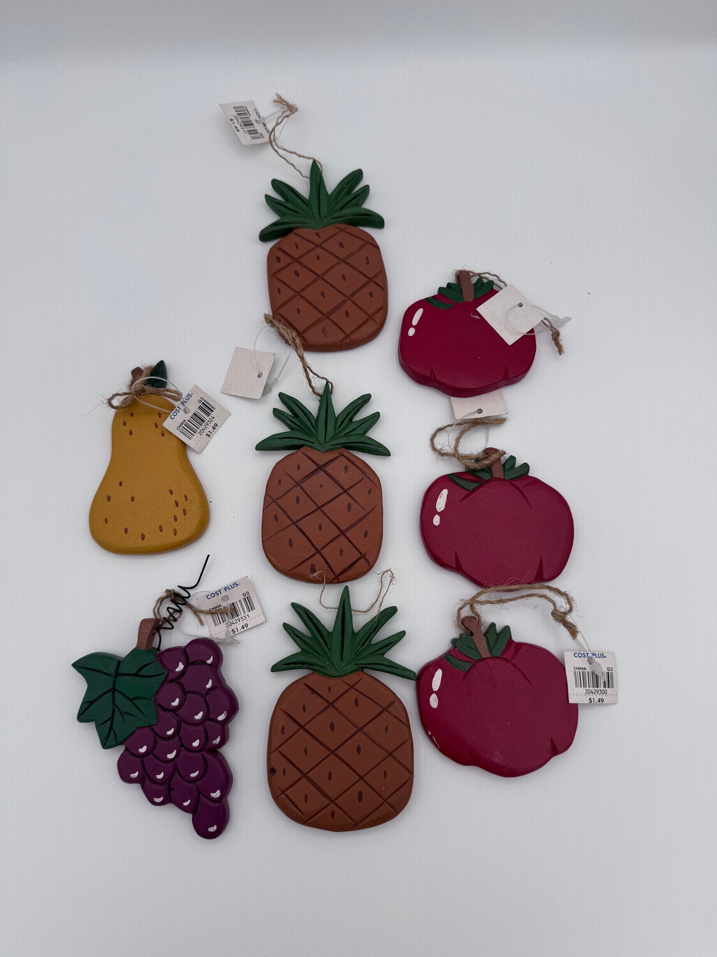 Wood Mini Fruit 8 Pieces Pineapples, Apples, Grapes, Pear Hanging Art