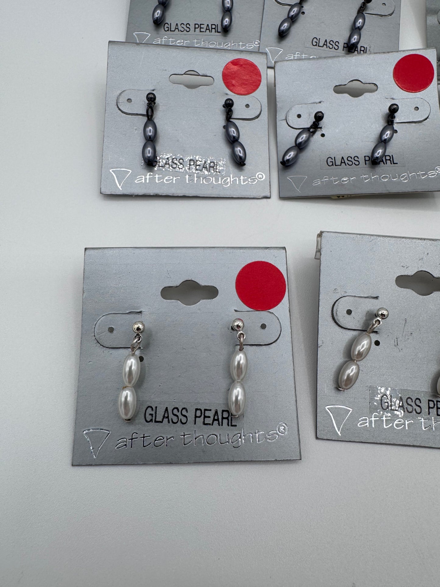 Set of 9 Pairs Glass Pearl Dangling Earrings Costume Jewelry Vintage After Thoughts