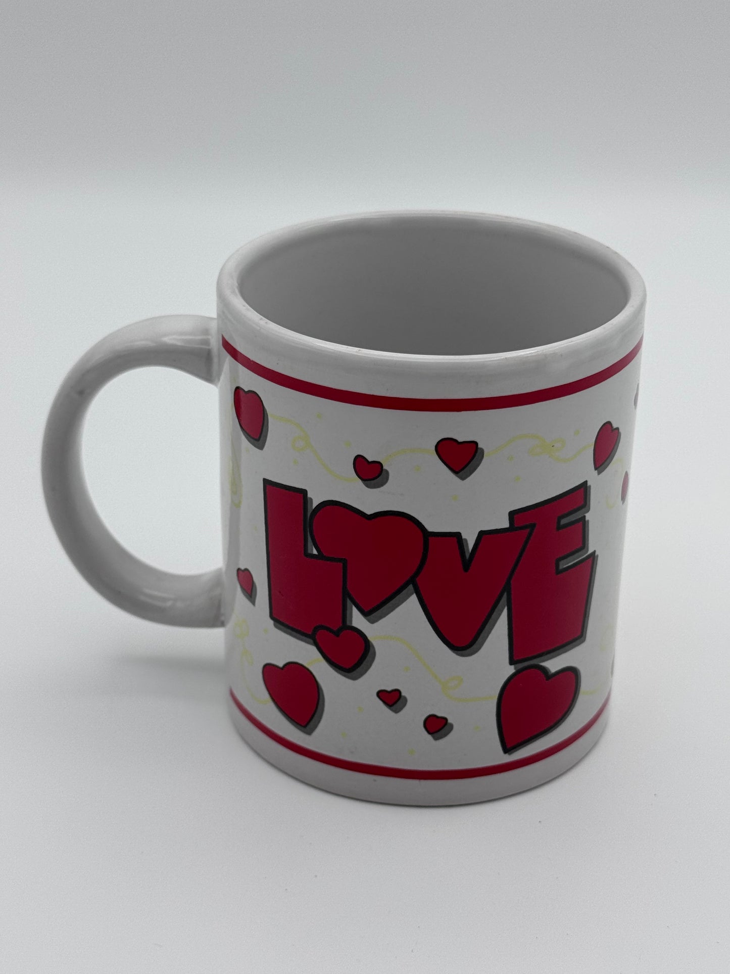 White and Red Love With Hearts Vintage Mug Cup