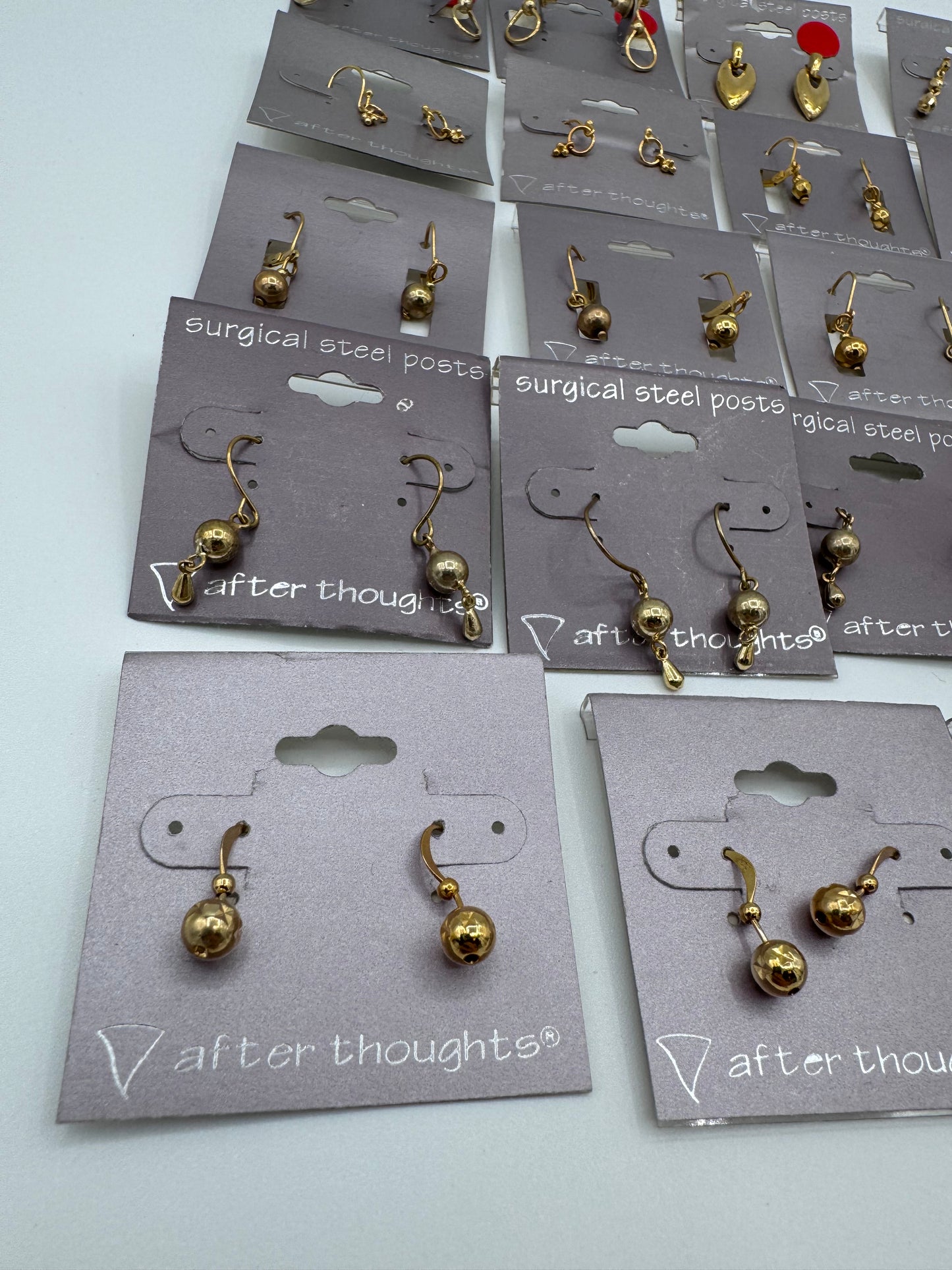 Set of 21 Pairs of Gold Dangle Earrings Costume Jewelry Vintage After Thoughts