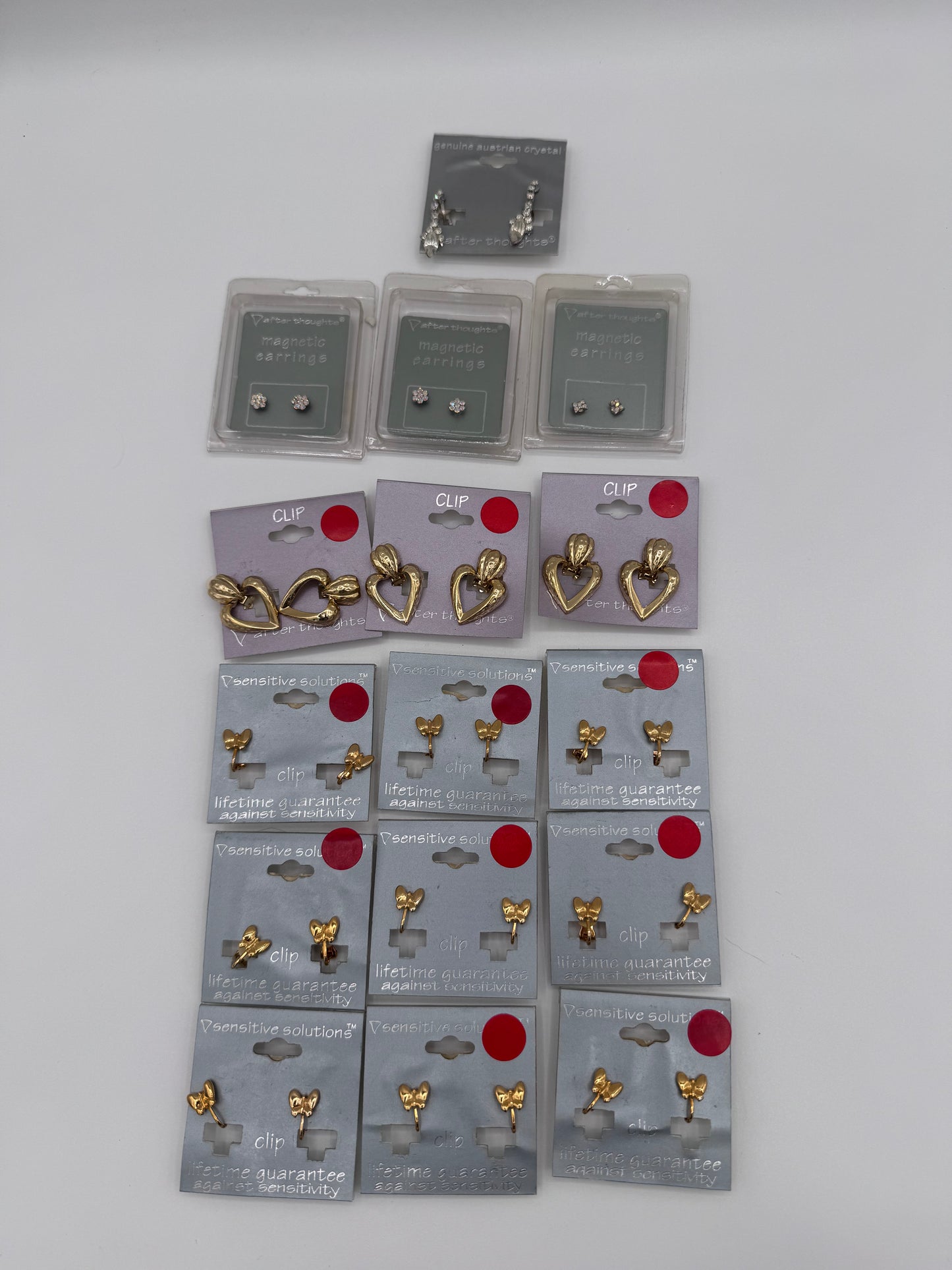Set of 16 Pairs Mixed Clip On and Magnetic Earrings Costume Jewelry Vintage After Thoughts