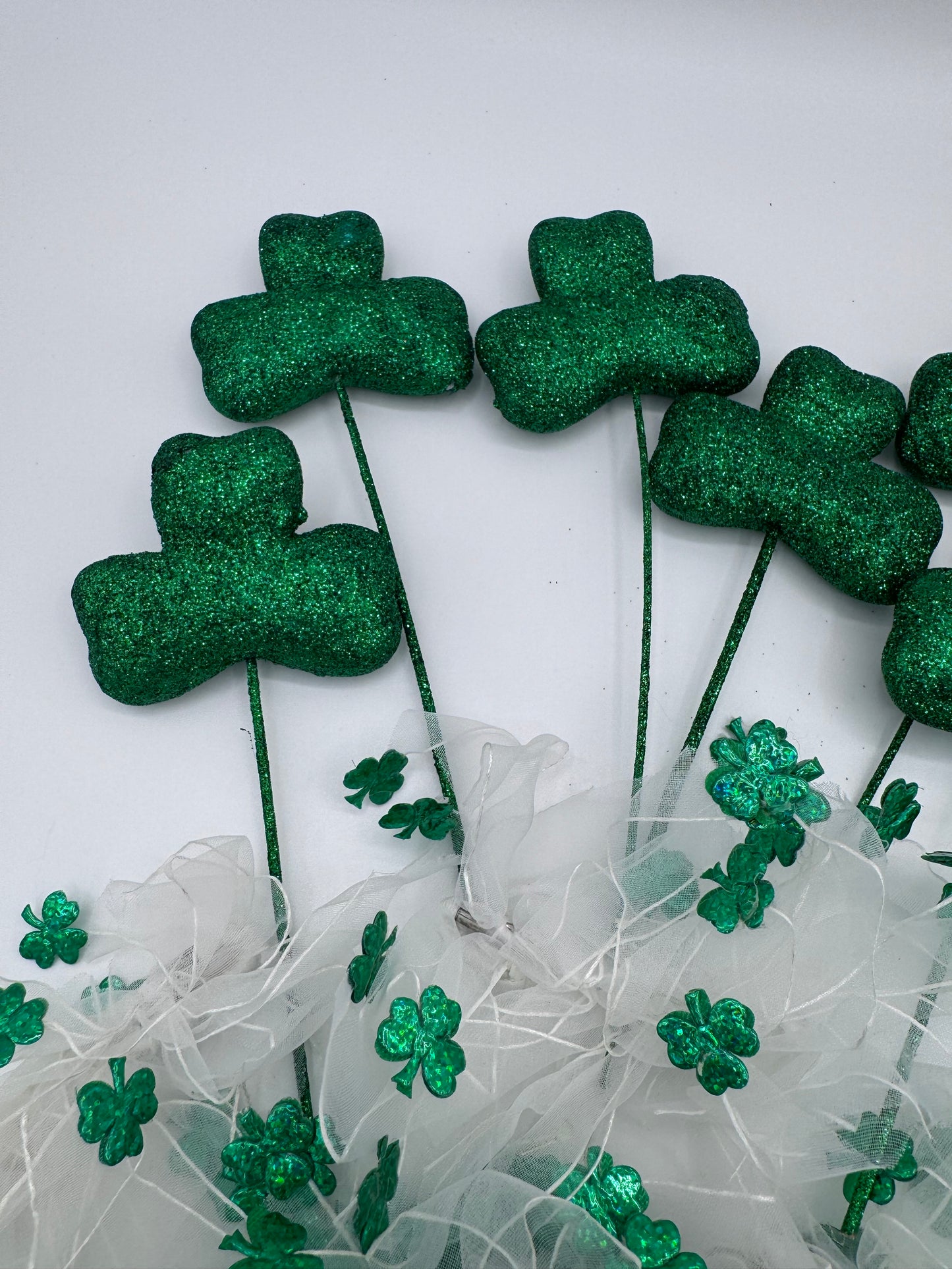 St Patrick’s Day Green and White Shamrock Handmade Vintage Decor