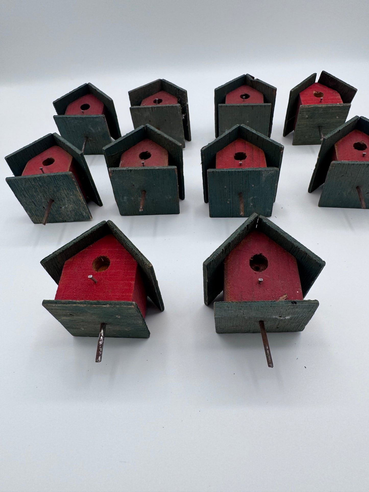 Set of 10 Small 2.5 Inch Hand-Made Vintage Birdhouses for Crafts
