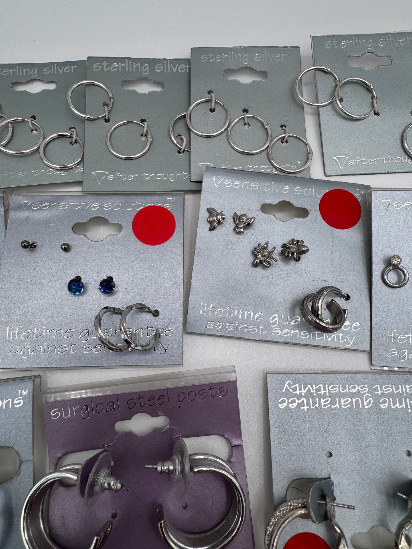 Set of 24 Mixed Silver Hoop and Stud Earrings (46 Pairs, 14 Singles) Costume Jewelry Vintage After Thoughts